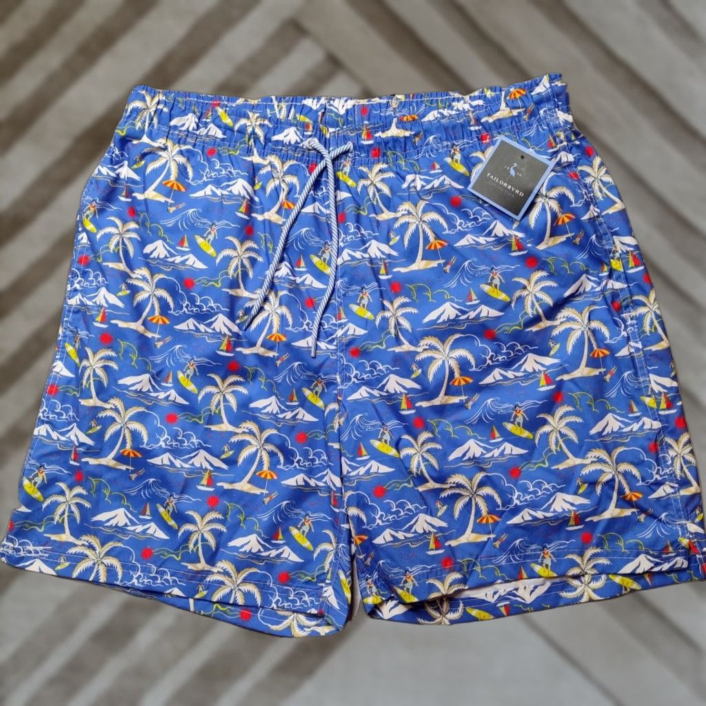 Tailorbyrd TAILORBYRD Men Swim Shorts 7" Blue Hawaiian Surfer Lined M Medium Bottom Beach Surfwear NEW Size US 31 - 1 Thumbnail