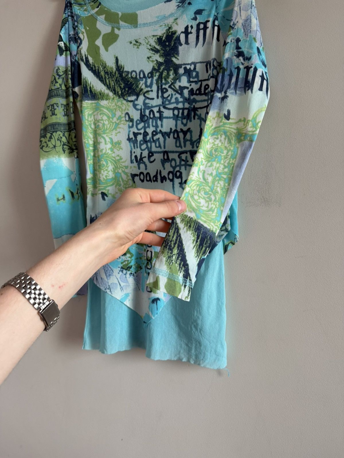 Vintage Y2K Mesh Layered Graphic Top Blue Asymmetric Size S / US 4 / IT 40 - 6 Thumbnail