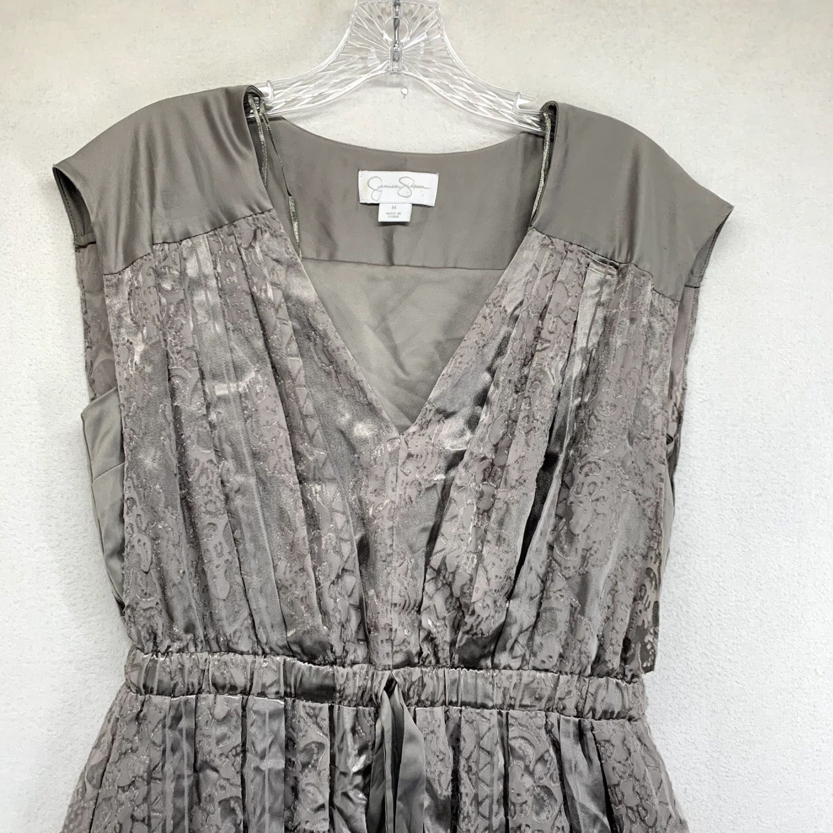 Jessica Simpson Jessica Simpson Dress Velvet Dark Silver Gray Pleats Sheer Size Medium Stretch Size M / US 6-8 / IT 42-44 - 3 Thumbnail