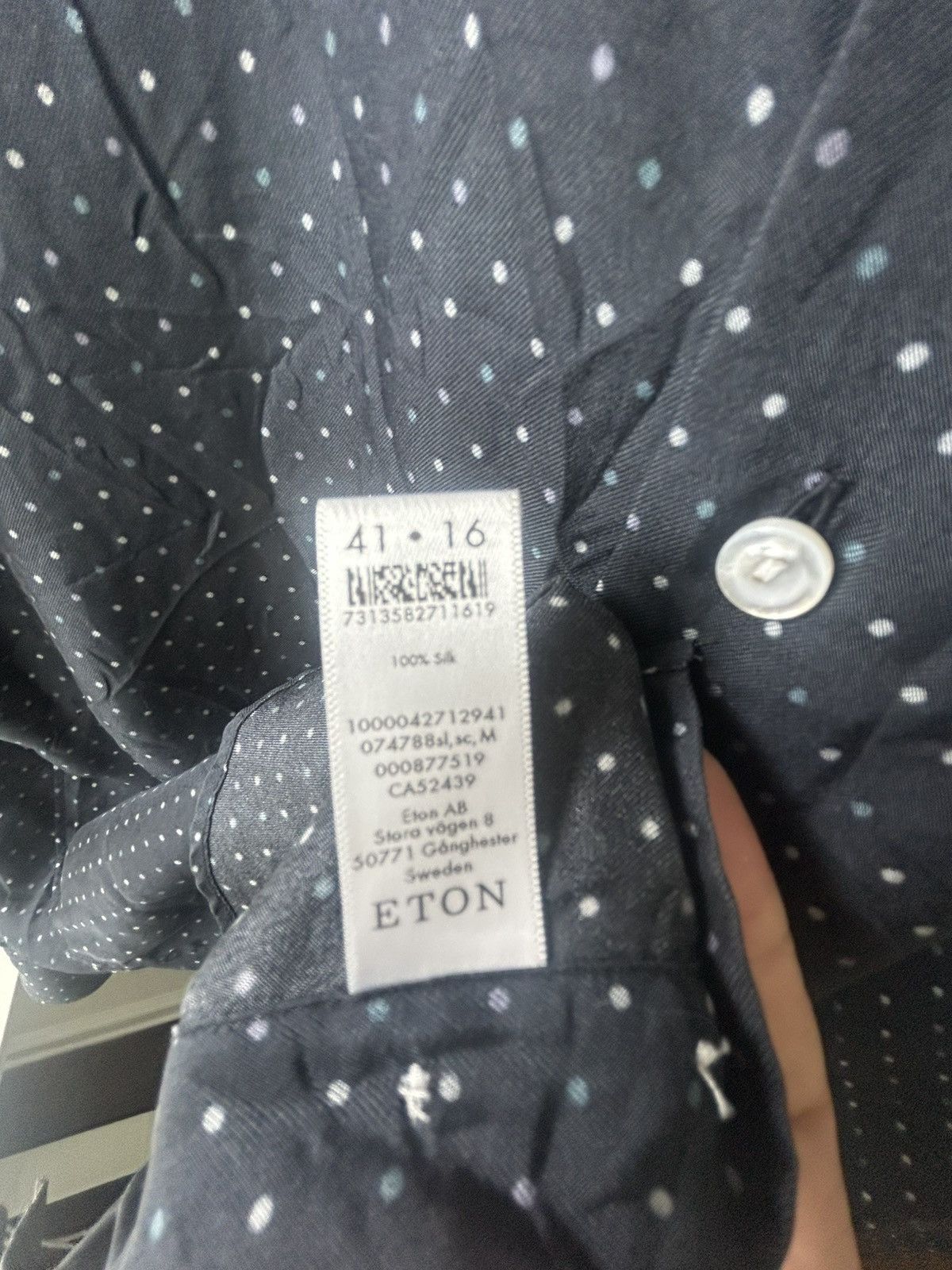 Eton Eton Men’s Dress Shirt –100% Silk Navy Polka Dot 41 / 16 / L Size US L / EU 52-54 / 3 - 4 Thumbnail