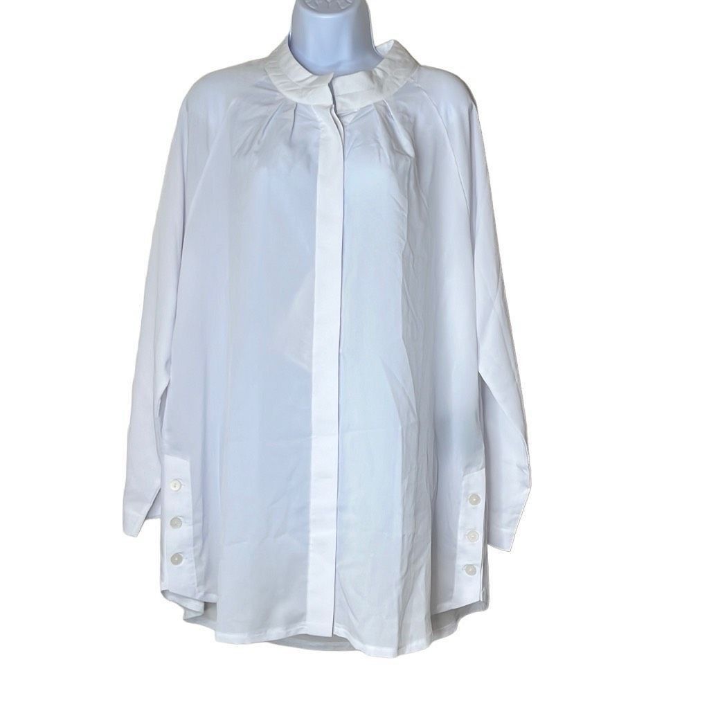 Alpha Studio Alpha Studio Womens M/L Button Front Blouse White Sheer Long Size L / US 10 / IT 46 - 1 Thumbnail