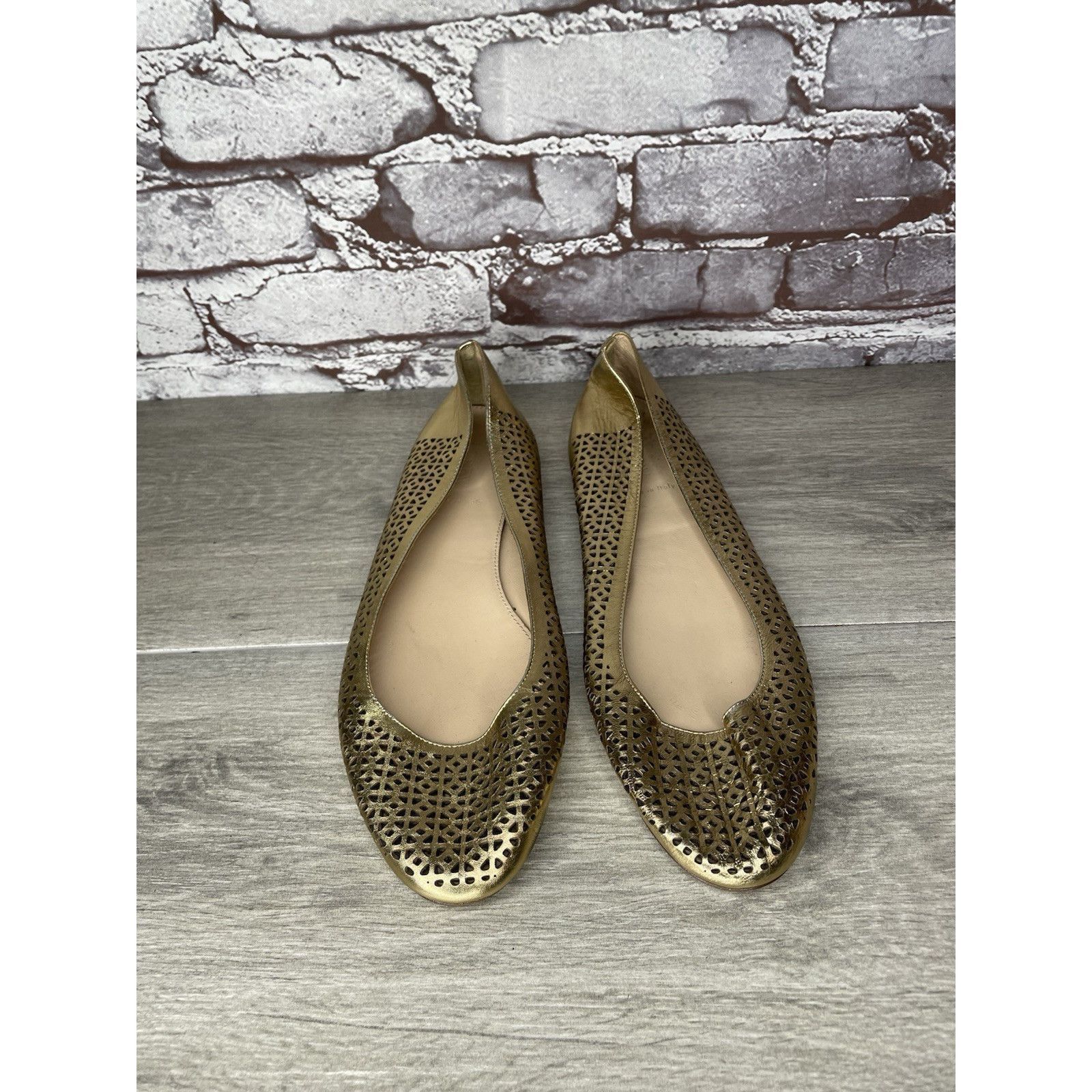 J.Crew J.Crew Nora Metallic Gold Leather Perforated Ballet Flats Wo Size US 10 / IT 40 - 10 Thumbnail