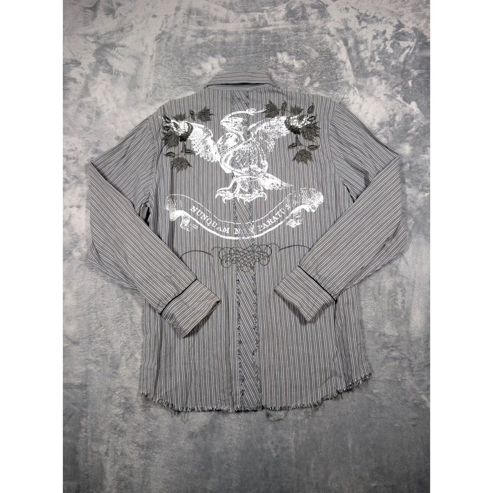 Roar Roar Shirt Mens L Gray Stripe Embroidered Eagle Western Button Up Size US L / EU 52-54 / 3 - 7 Thumbnail