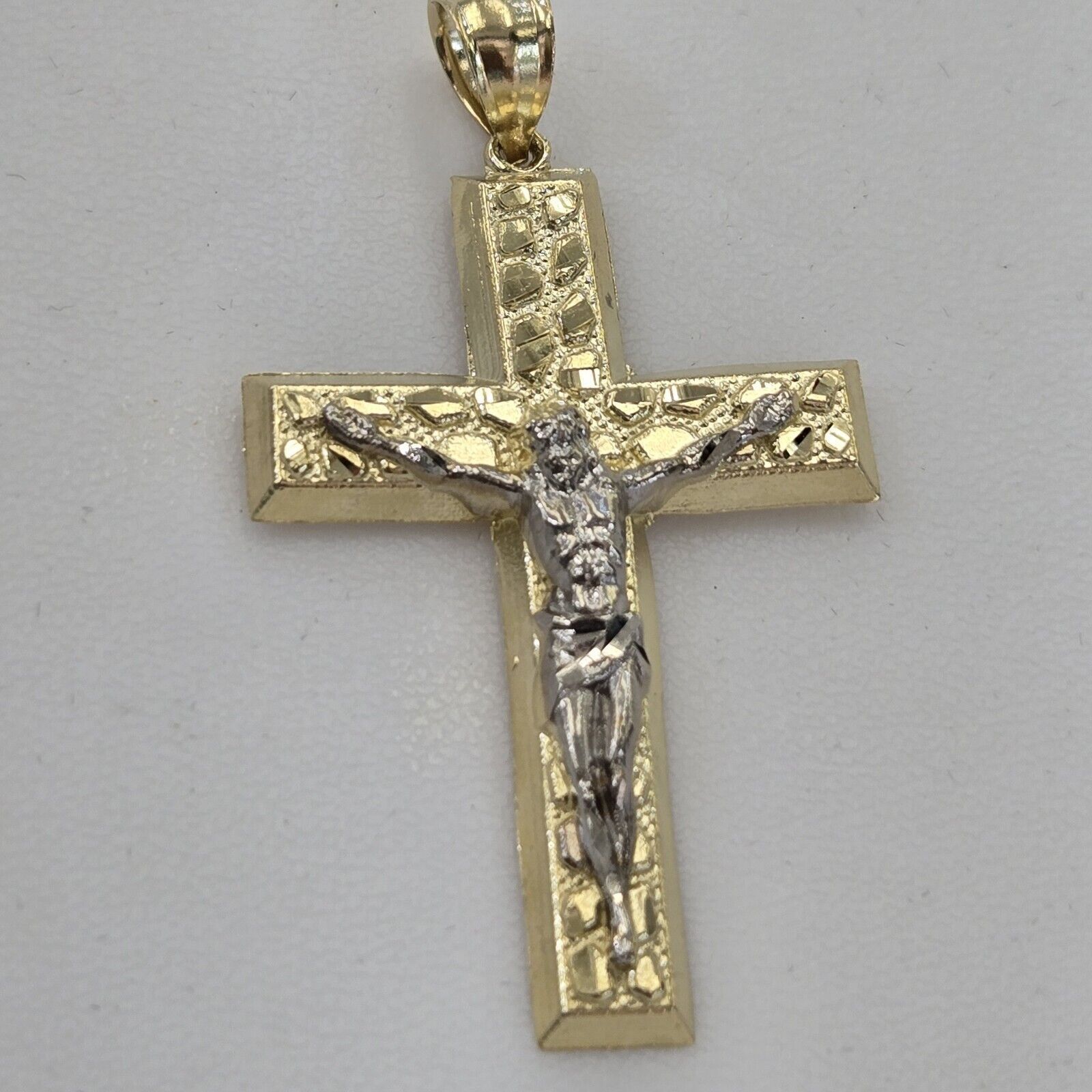 Real 10k Gold nugget Jesus Crucifix Cross Pendant charm