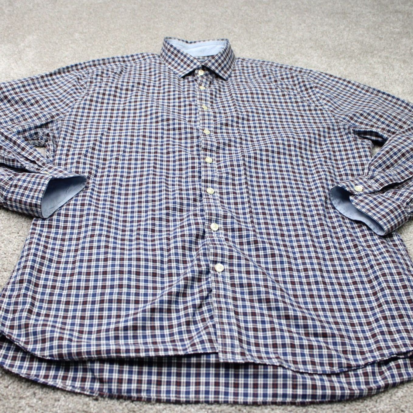 Charles Tyrwhitt Charles Tyrwhitt Shirt Mens XL Blue/Red Button-Up Long Sleeve 100% Cotton Check Size US XL / EU 56 / 4 - 3 Thumbnail