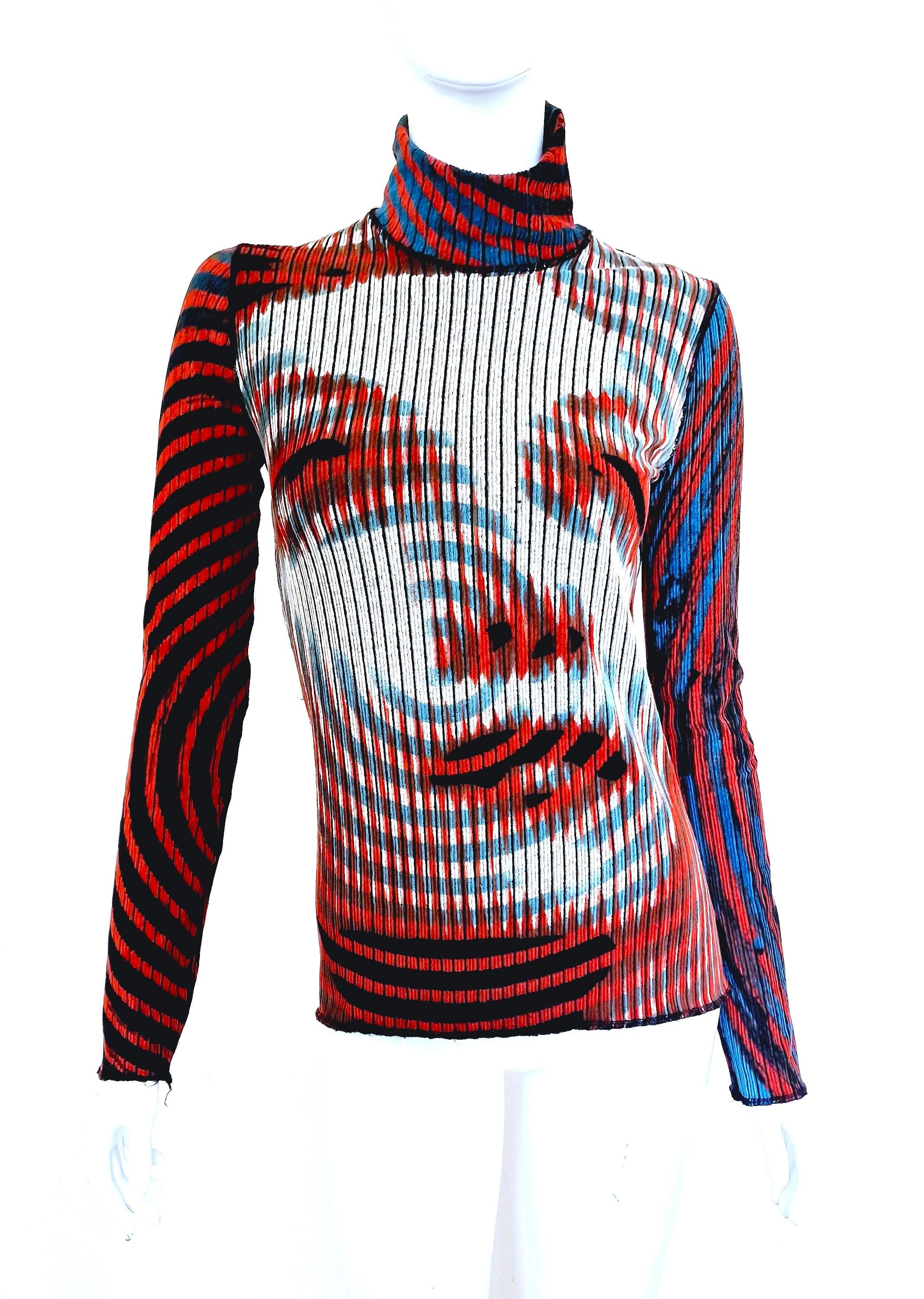 image of Jean Paul Gaultier Greta Garbo Optical T-Shirt Pullover Top in Brown Blue Red, Men's (Size Medium)