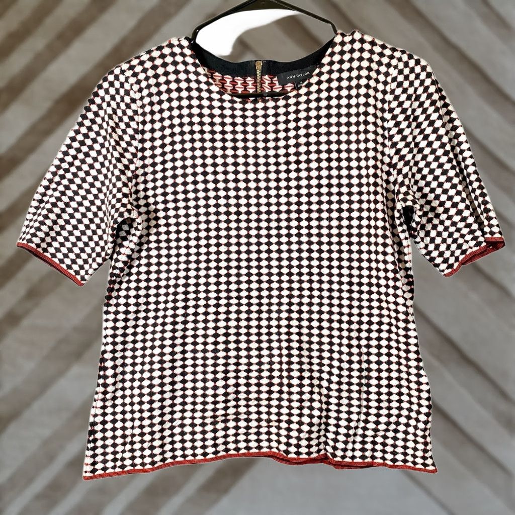 Ann Taylor Ann Taylor Womens Sweater Black Multicolor Argyle Diamond Knit Back Zip S Size S / US 4 / IT 40 - 1 Thumbnail