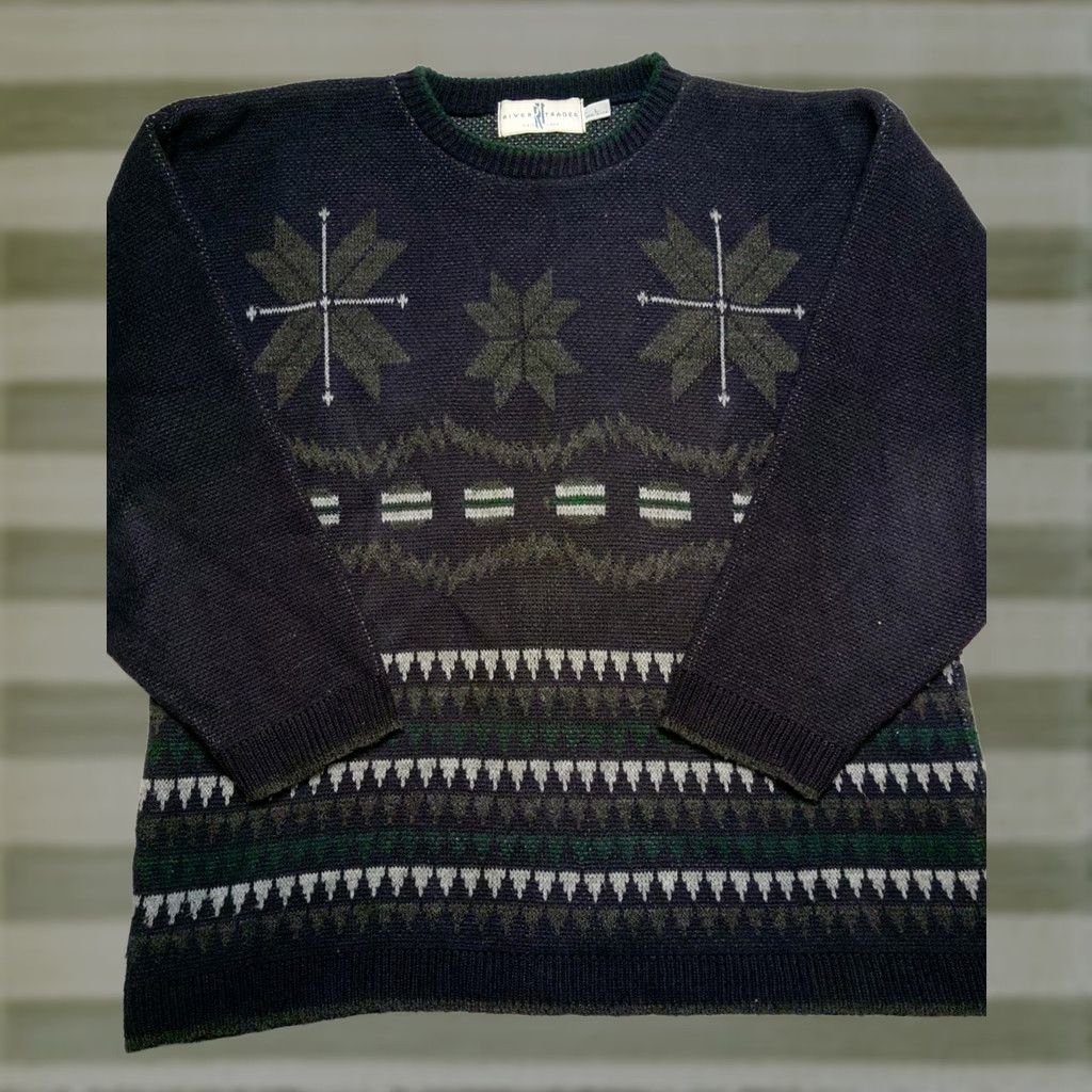 Vintage Vintage River Trader Sweater Mens L Navy Blue Geometric Crew Neck 90s Grunge Winter Fall Knit Pullover Regular Modern Vintage Theme Men Size US L / EU 52-54 / 3 - 1 Thumbnail