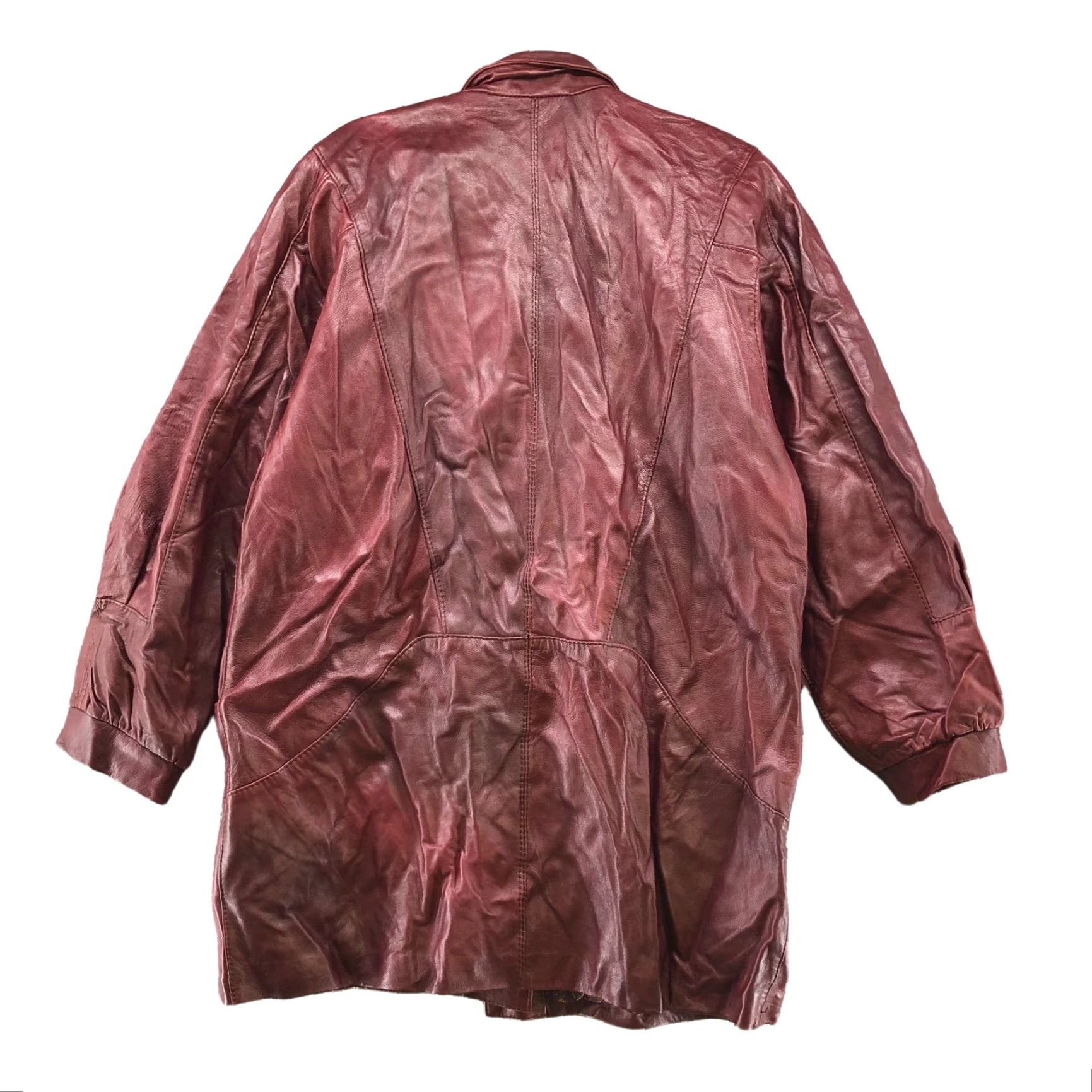 VINTAGE Leather Jacket Womens M Longline Burgundy Mahogany Made in Norway Jacket Brand: Vintage