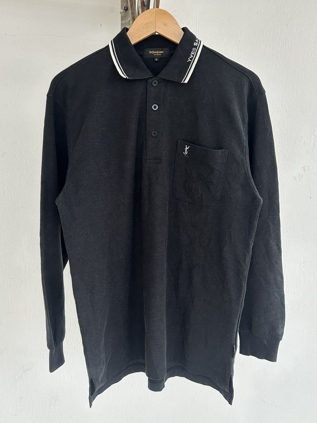Yves Saint Laurent YSL Vintage Pocket Tee Black Longsleeve Polo Size US L / EU 52-54 / 3 - 1 Thumbnail