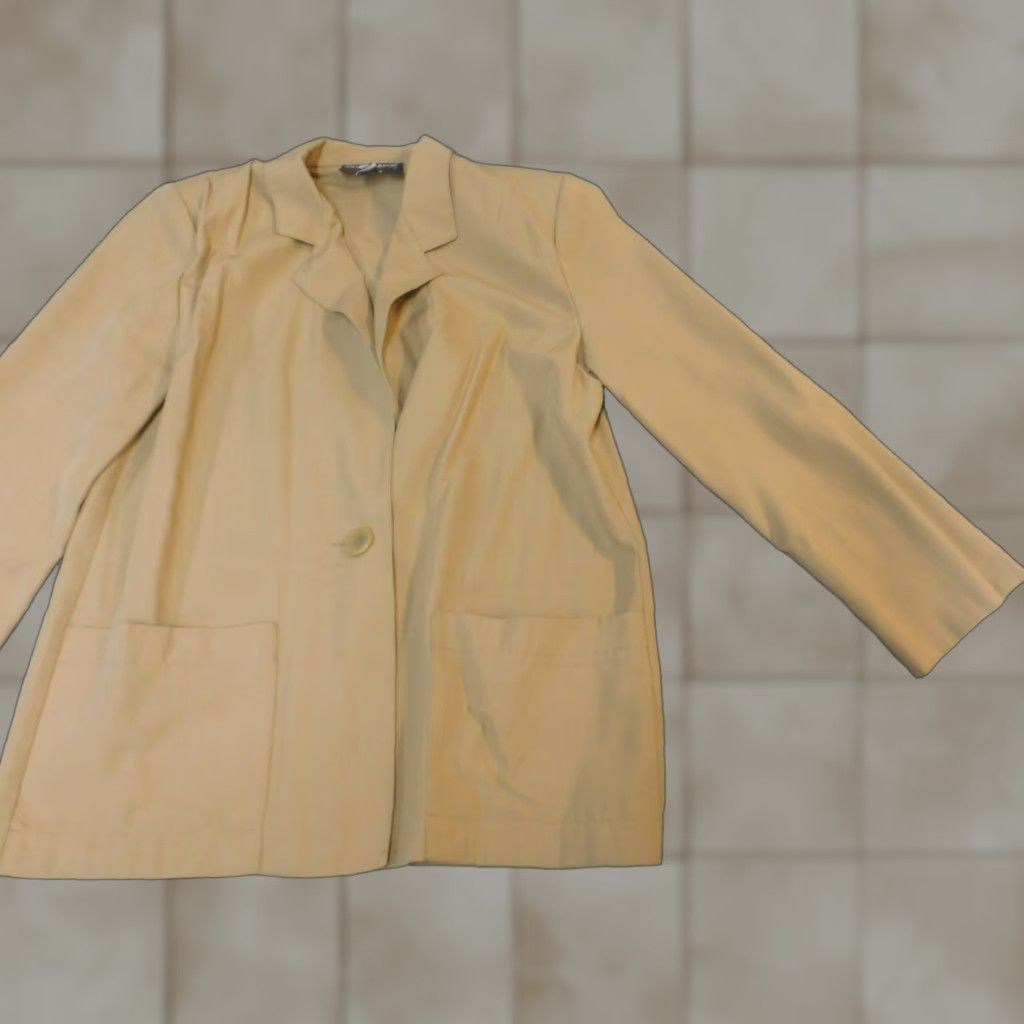 Vintage Sag Harbor Blazer Womens Jacket 6 Beige One Button Polyester Long Sleeve Lightweight Business Casual Fall Winter Size M / US 6-8 / IT 42-44 - 1 Thumbnail
