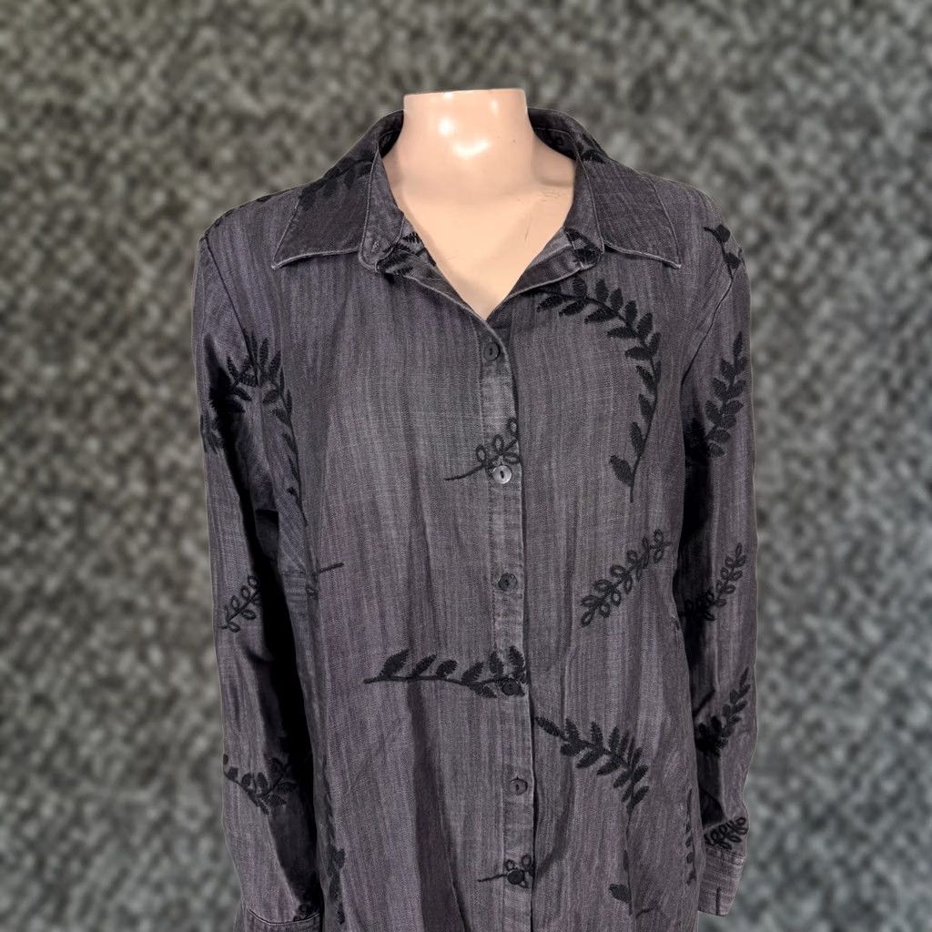 Soft Surroundings Soft Surroundings Shirt Floral Embroidered Tencel Button-Up Gray L Women’s Casual Bohemian Vintage? Size L / US 10 / IT 46 - 1 Thumbnail