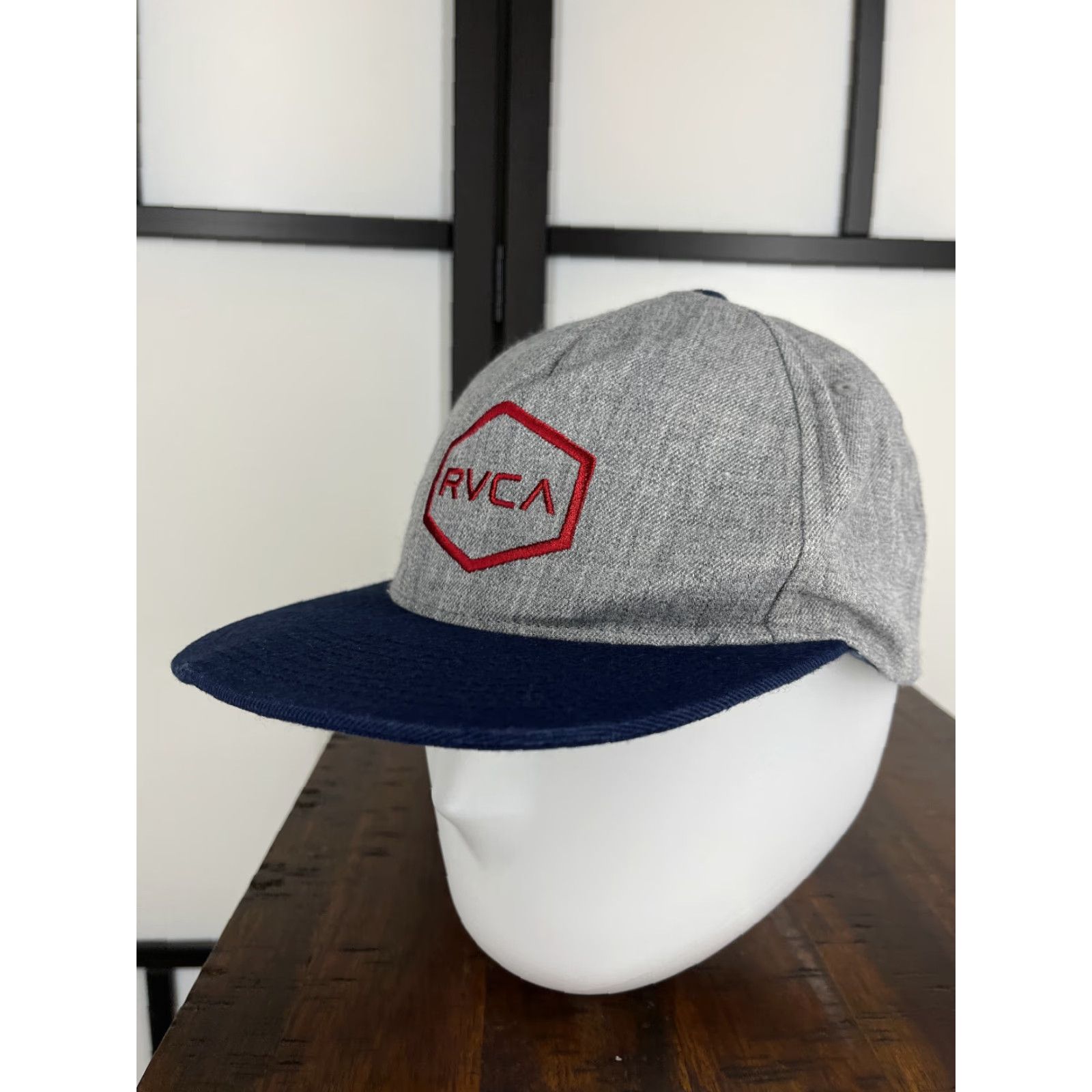 RVCA RVCA Hat Snap Back Adult One Size Gray Blue Red Wool Blend Twill Casual 90s Beach Mens Size ONE SIZE - 4 Thumbnail