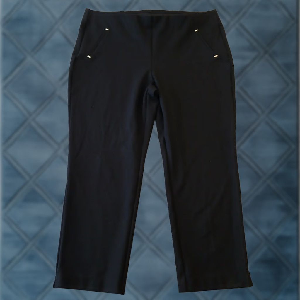 Vintage Chico's Pants Womens 16 Black Ankle Pull On Stretch Elastic Waist Straight Inseam 25in Flat Front Size 38" / US 16 / IT 52 - 1 Thumbnail