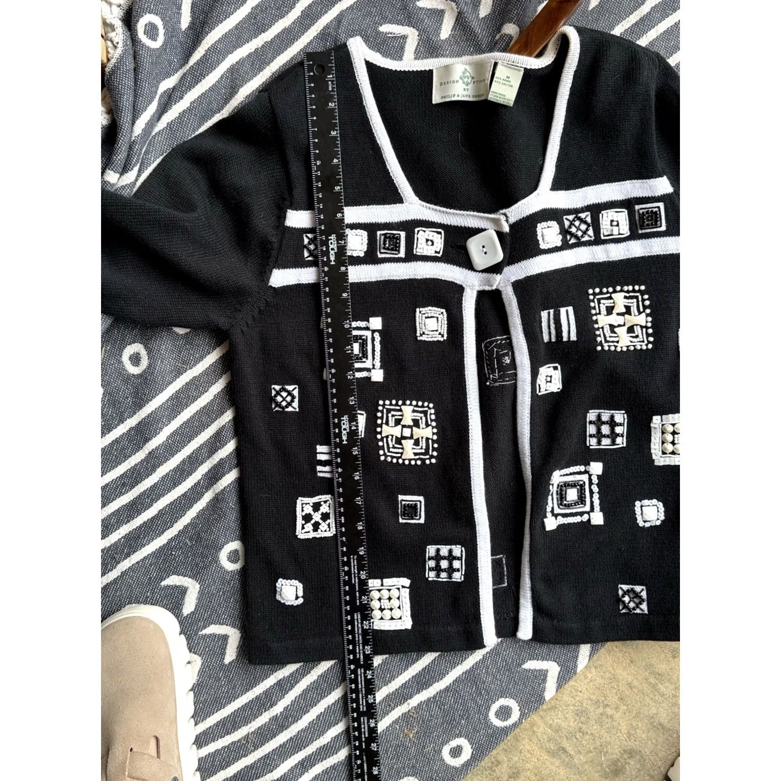 Vintage VINTAGE Design Options Sweater Women Cardigan 3/4 Sleeve Black White Designer Philip & Jane Gordon L Med Womens Size L / US 10 / IT 46 - 7 Thumbnail