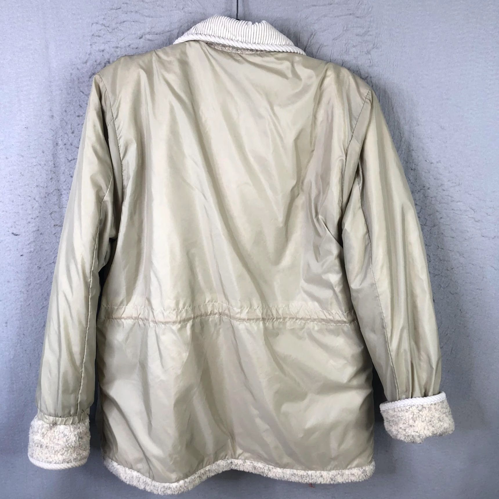 Vintage Carlo Briani Jacket Womens M Reversible Sherpa Fleece Nylon Drawstring Ivory Beige Pocketed Collared Embroidered Size M / US 6-8 / IT 42-44 - 3 Thumbnail