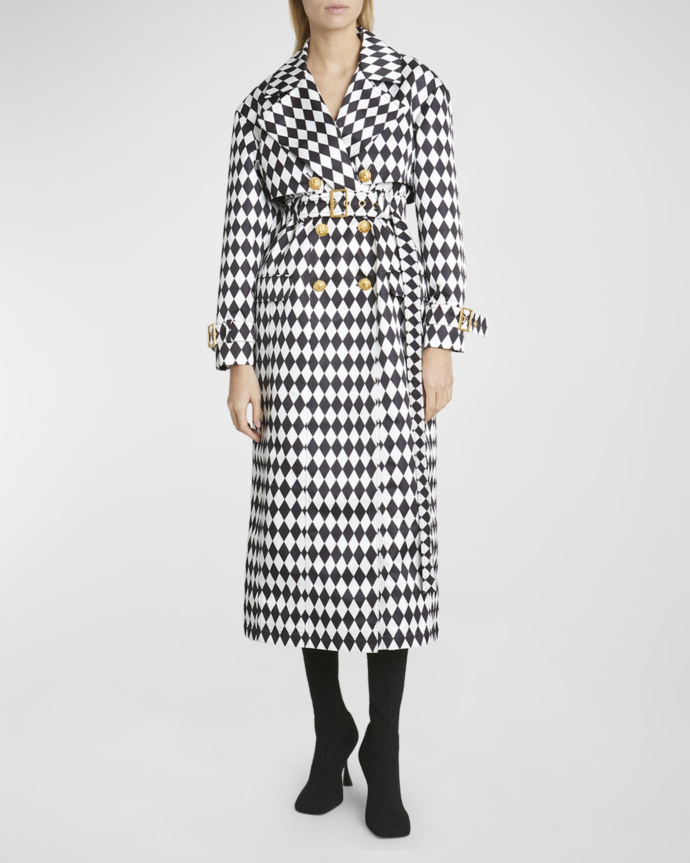 Balmain o1s1wg110825 Diamond Print Belted Trench Coat in Black/White Size S / US 4 / IT 40 - 2 Thumbnail