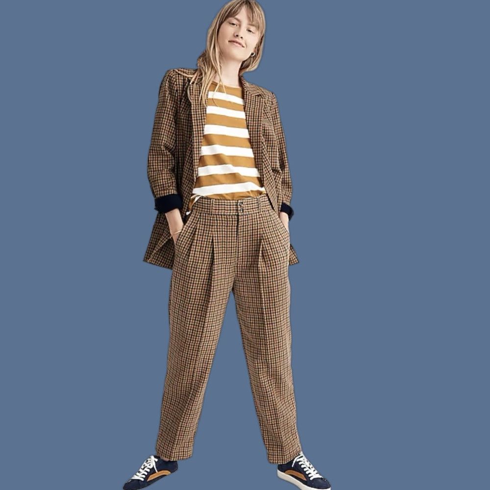 VINTAGE Madewell Caldwell Double Breasted Blazer Desert Check Plaid XS Jacket & Pants 2