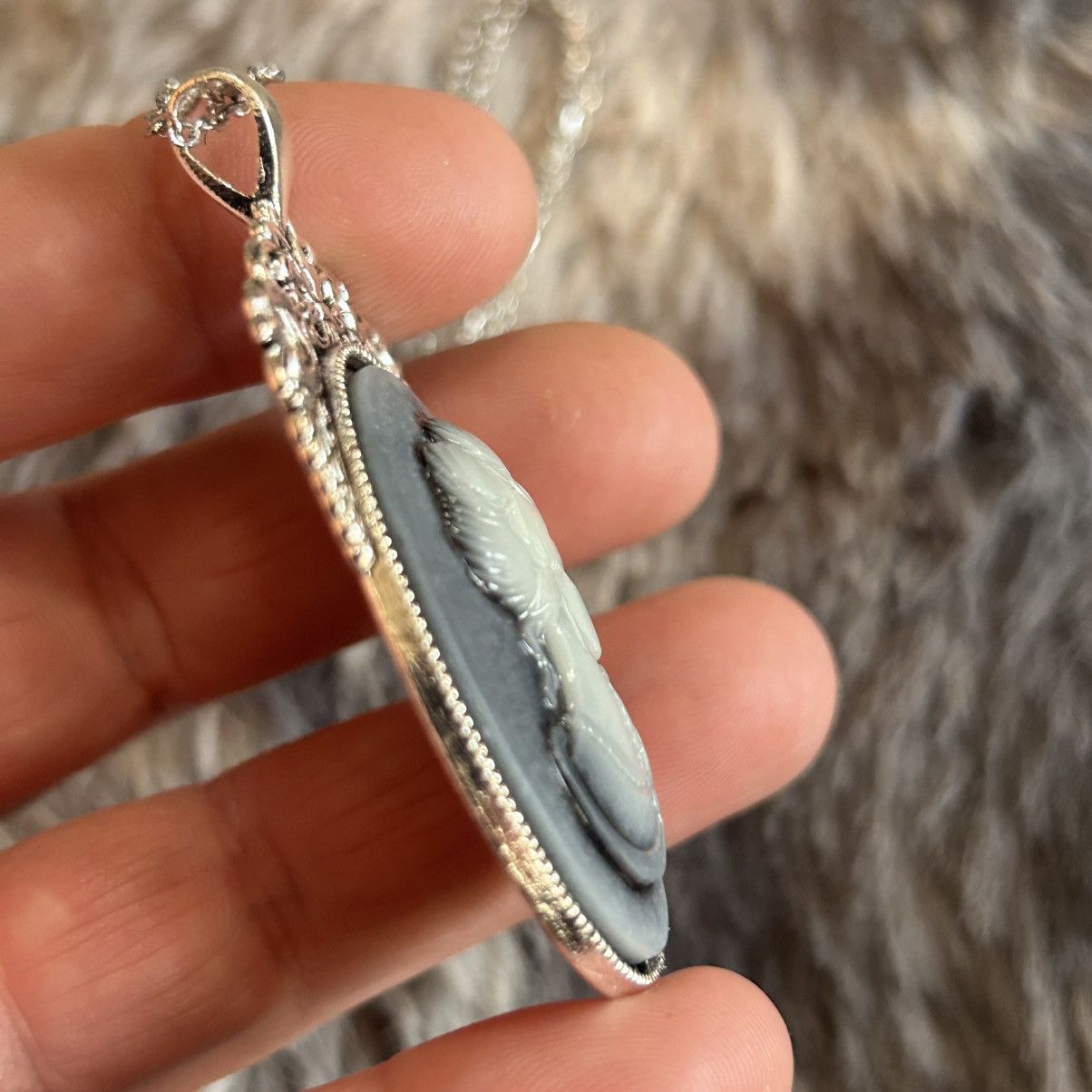 Handmade Handcrafted charcoal opalescent Victorian lady necklace Size ONE SIZE - 7 Thumbnail