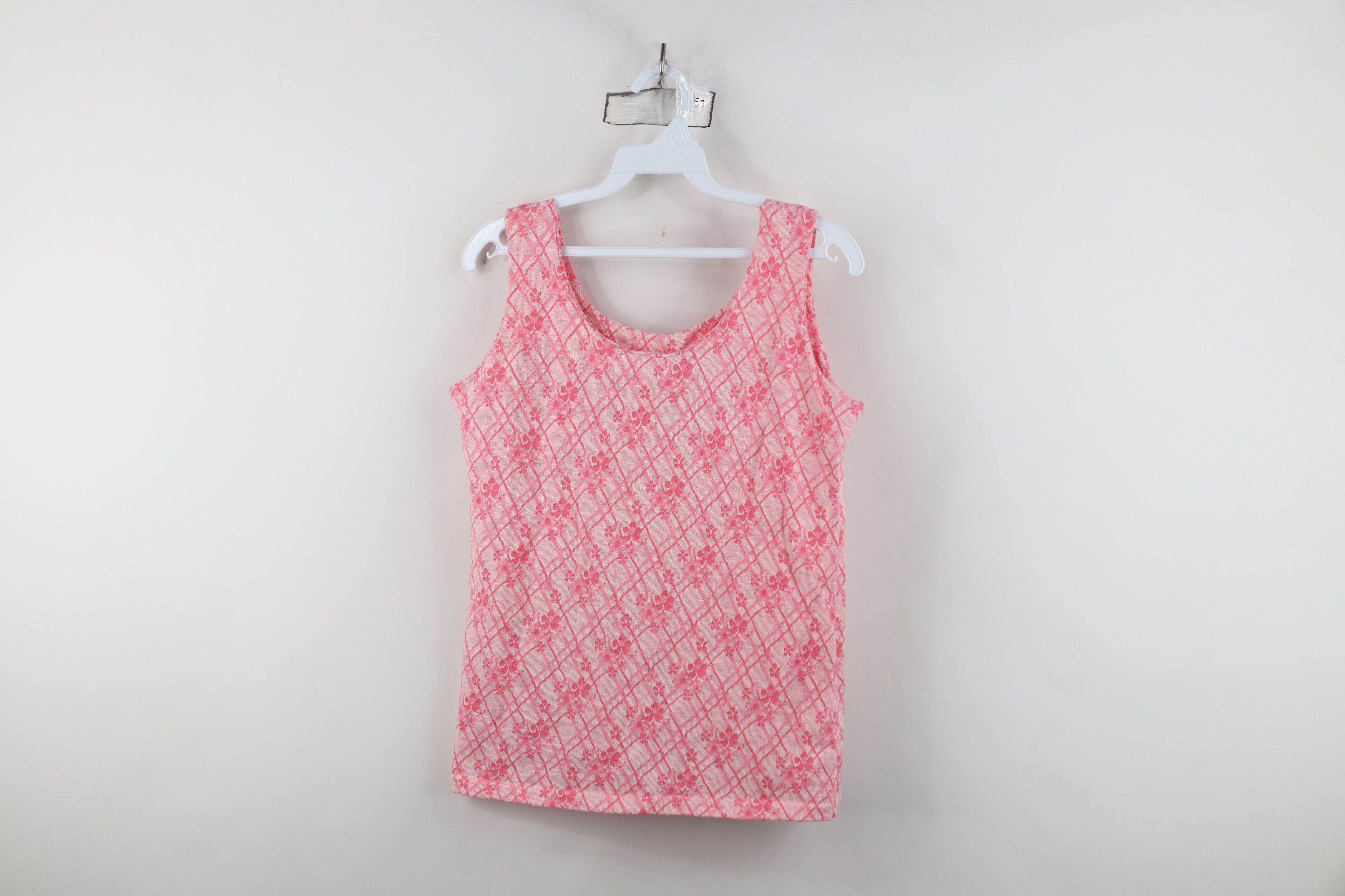 Vintage Vintage 70s Streetwear Flower Knit Tank Top T-Shirt Pink USA Size M / US 6-8 / IT 42-44 - 1 Thumbnail