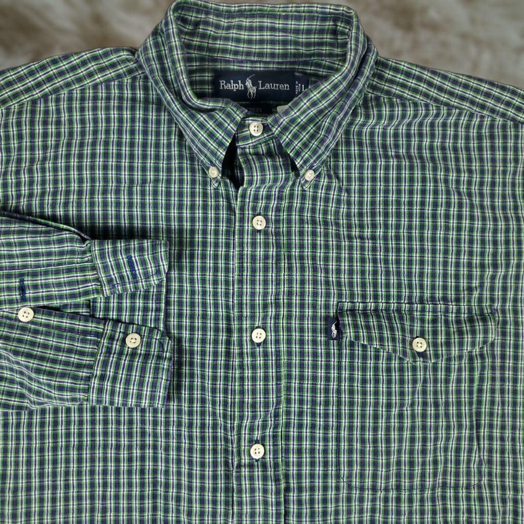 Ralph Lauren Ralph Lauren Plaid Button-Up Shirt Mens Large Green Long Sleeve Casual Size US L / EU 52-54 / 3 - 1 Thumbnail