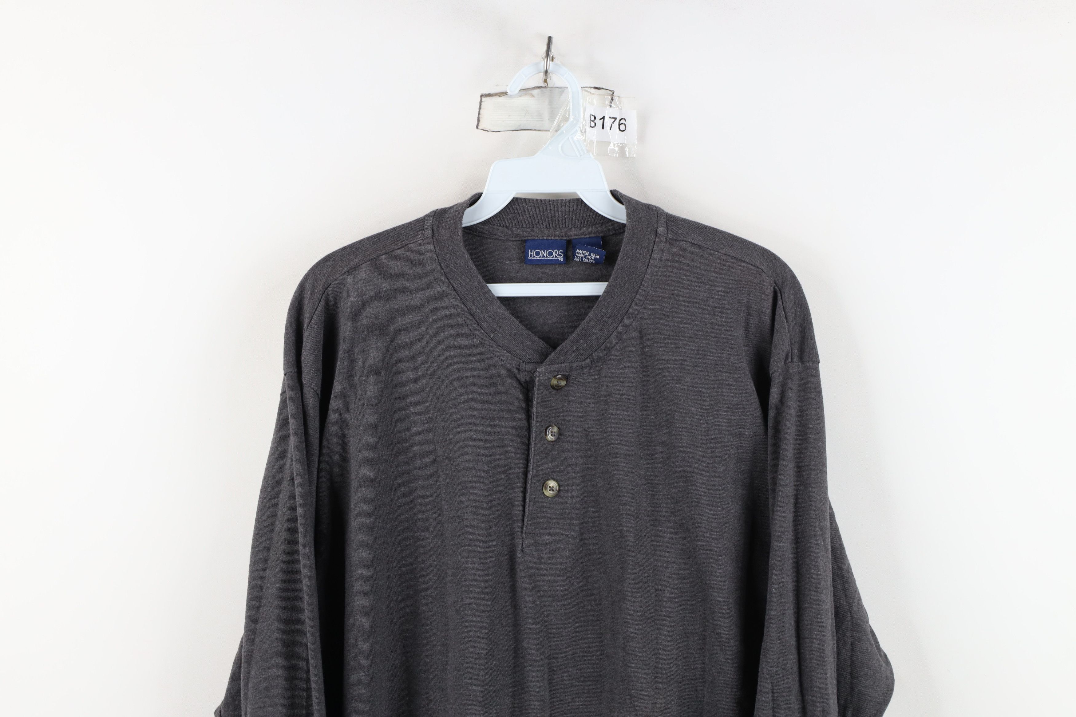 Vintage Vintage 90s Streetwear Blank Long Sleeve Henley T-Shirt Gray Size US L / EU 52-54 / 3 - 2 Thumbnail