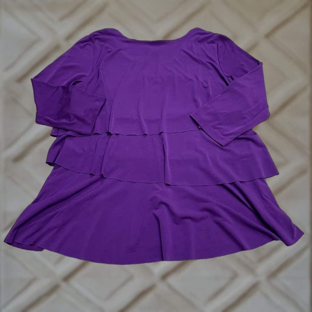 Vintage Susan Graver Blouse Shirt Women M Purple Long Sleeve Tunic Layered Casual Stretch Regular Knit Polyester Spandex Casual, Travel, Workwear Womens Size M / US 6-8 / IT 42-44 - 1 Thumbnail