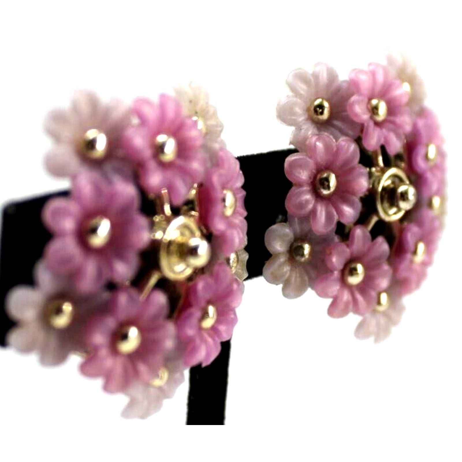 Other Violet Lavender Plastic Flower Earrings • Goldtone • Clip On Size ONE SIZE - 2 Thumbnail