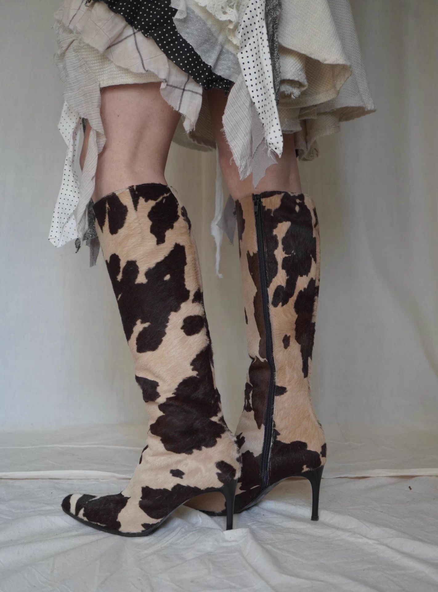 Yves Saint Laurent YSL 1990s Cow Print Fur High Heel Boots Size US 6.5 / IT 36.5 - 4 Thumbnail