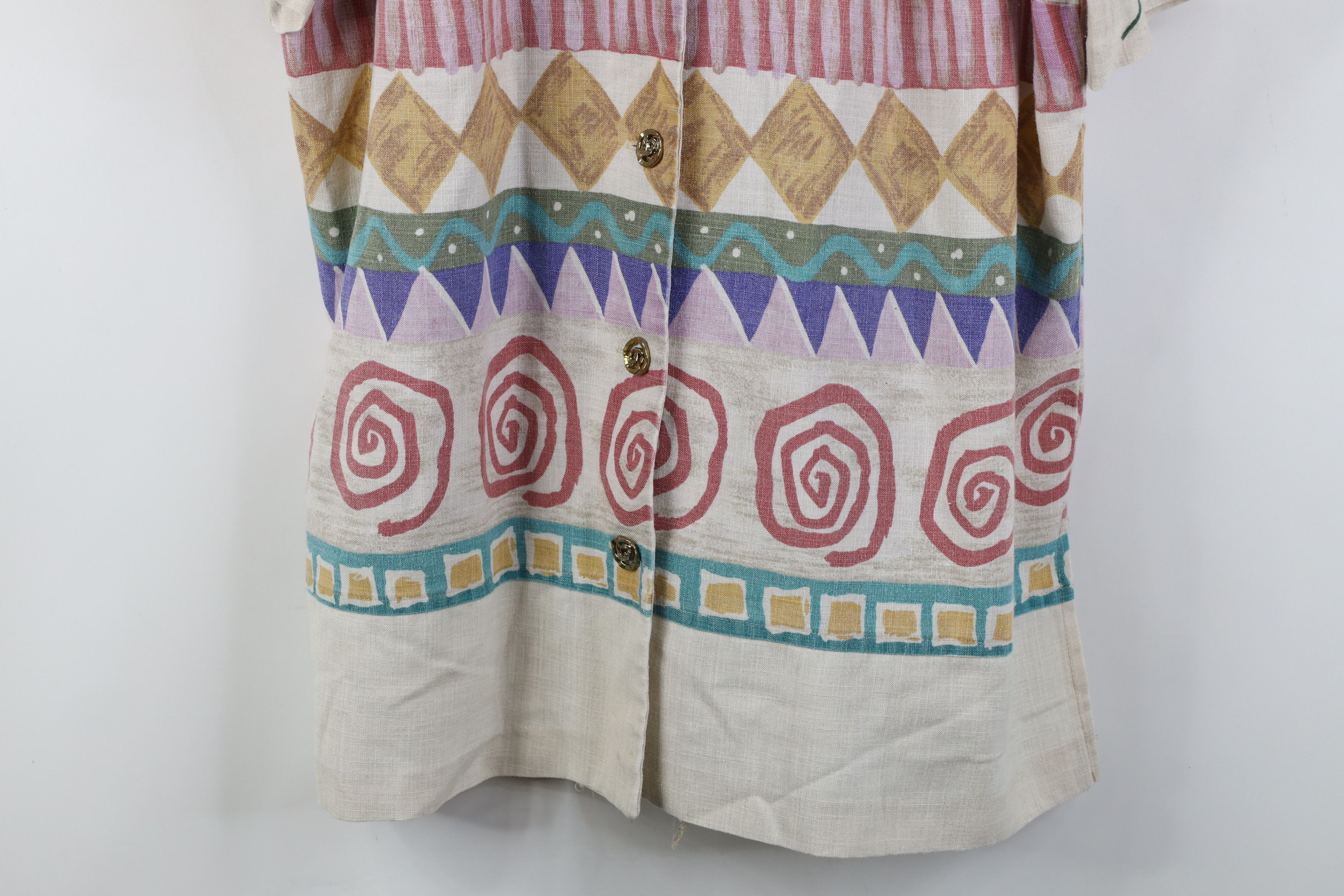 Vintage Vintage 90s Rainbow Geometric Linen Collared Button Shirt Size XXL / US 16-18 / IT 52-54 - 3 Thumbnail