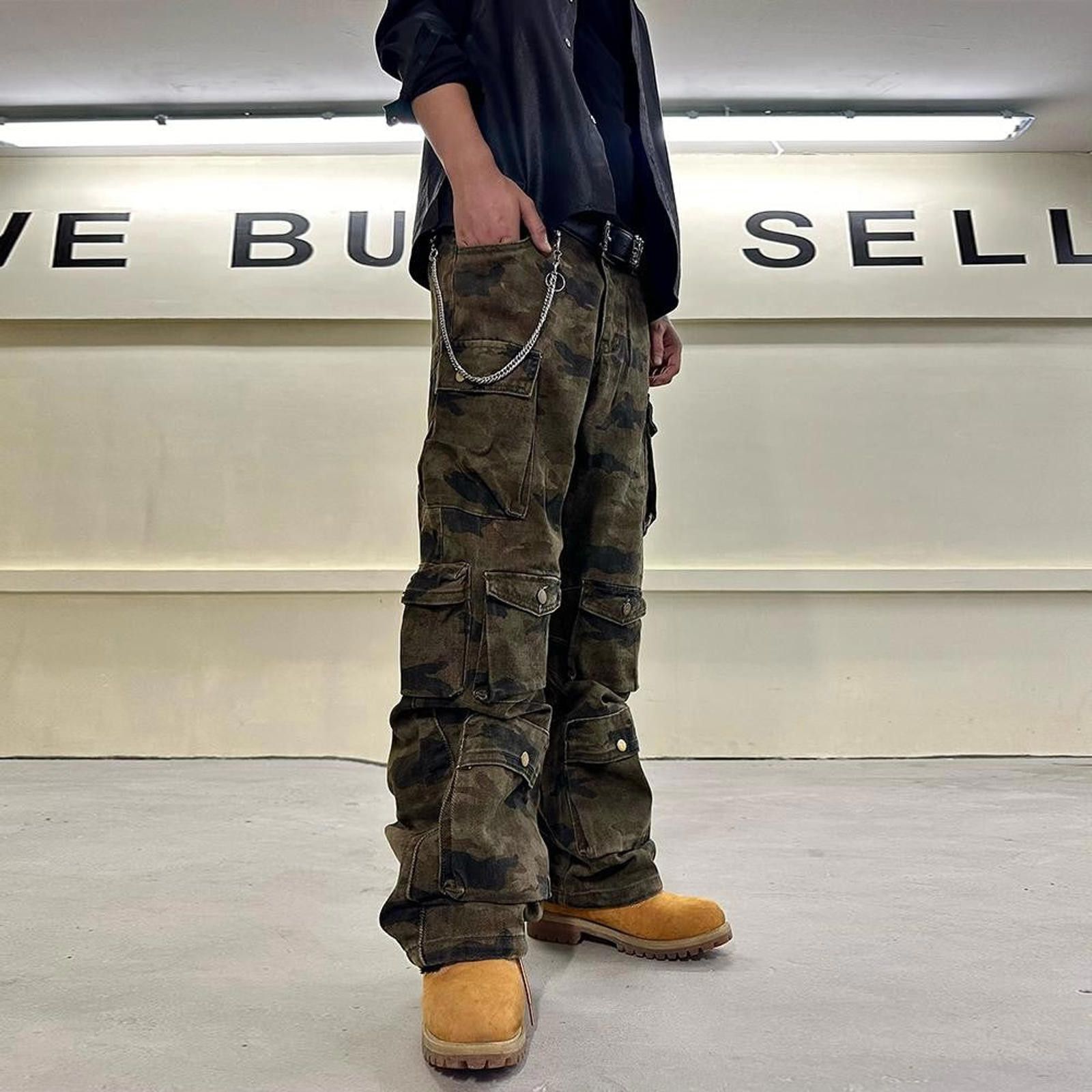 Vintage Loose Camo Pants – Straight Leg, Streetwear Workwear Size US 33 - 2 Thumbnail