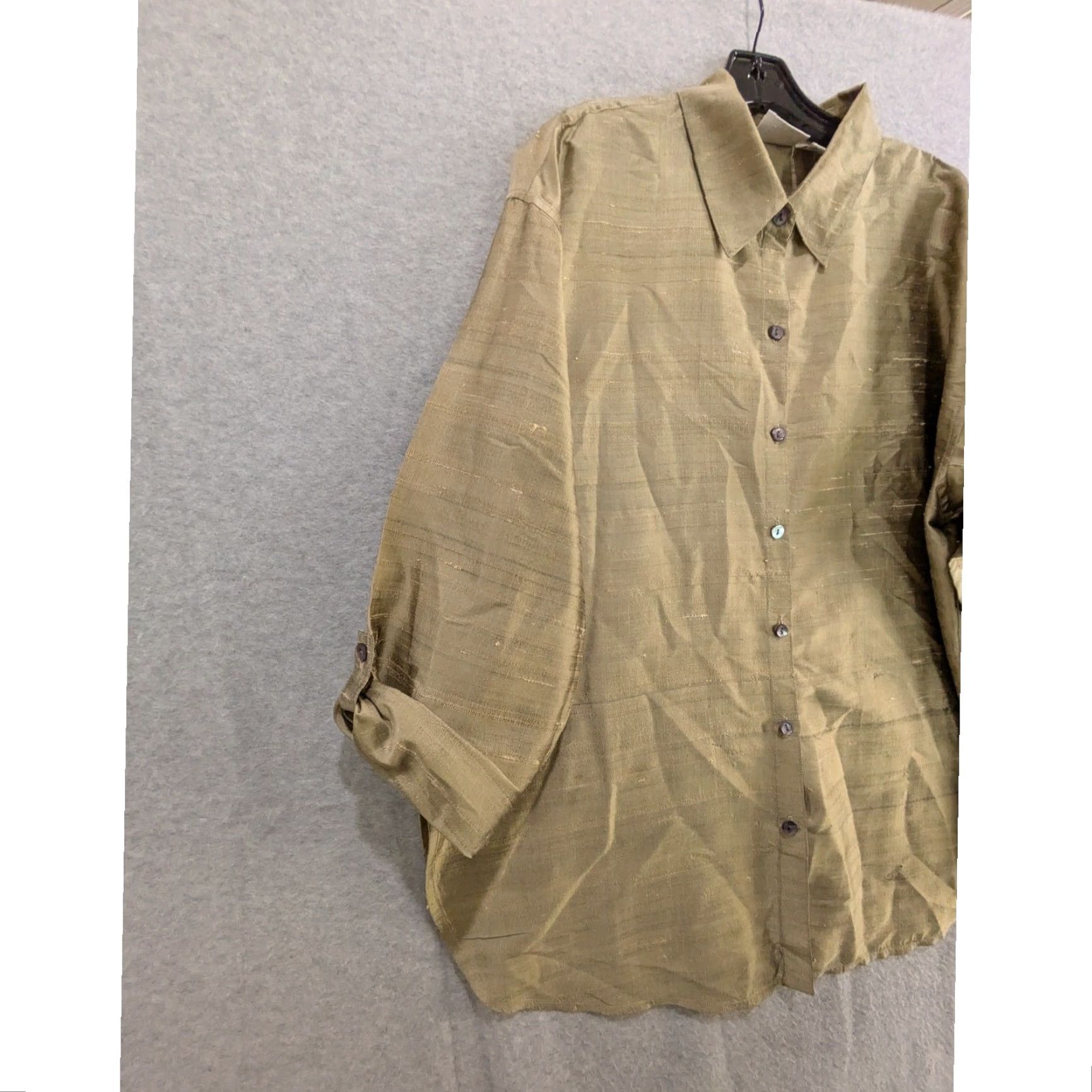 Vintage Chicos Design Shirt Womens 3 100% Silk Roll Tab Oversized Button Up Brown Puff Sleeve V-Neck Long Sleeve Blouse Solid Knit Formal Womens Size XS / US 0-2 / IT 36-38 - 6 Thumbnail