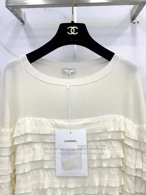 Chanel Chanel Cream Ruffled Knit Sweater for Women . Size L / US 10 / IT 46 - 2 Thumbnail