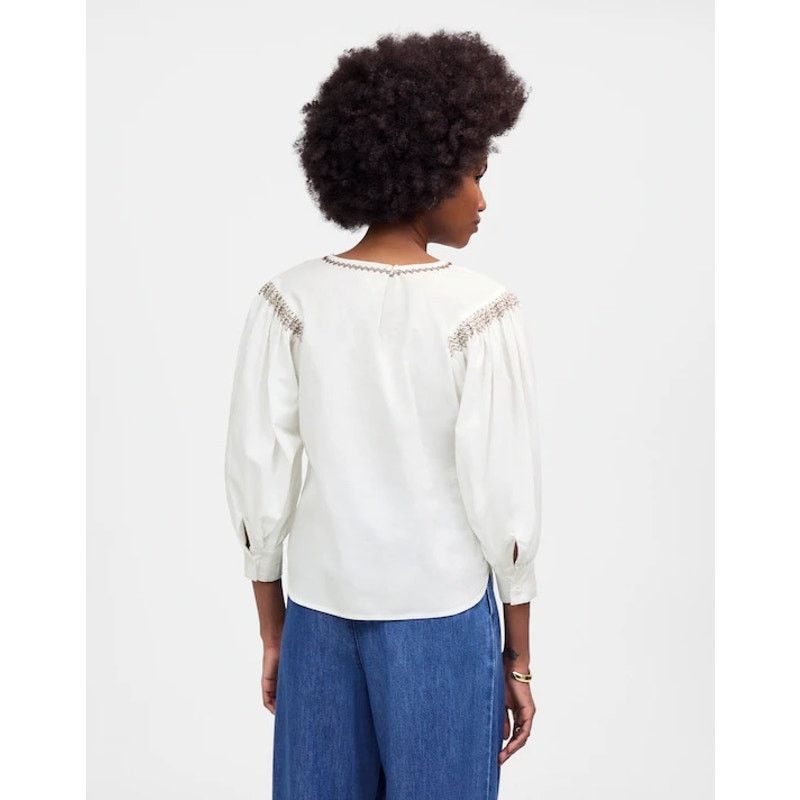 Madewell NWT Madewell Embroidered Poplin Balloon-Sleeve Top White XS Size XS / US 0-2 / IT 36-38 - 3 Thumbnail