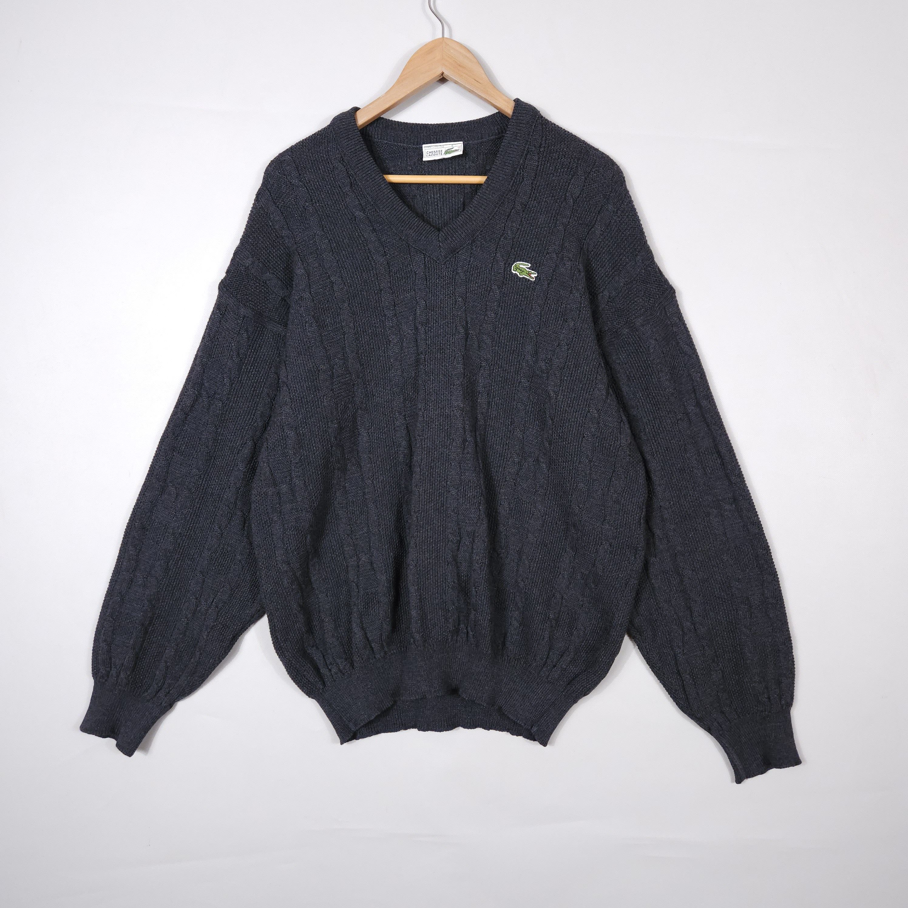 Lacoste × Vintage Chemise Lacoste Cable Knit Sweater Wool V-neck France 6 /XL Size US XL / EU 56 / 4 - 2 Thumbnail