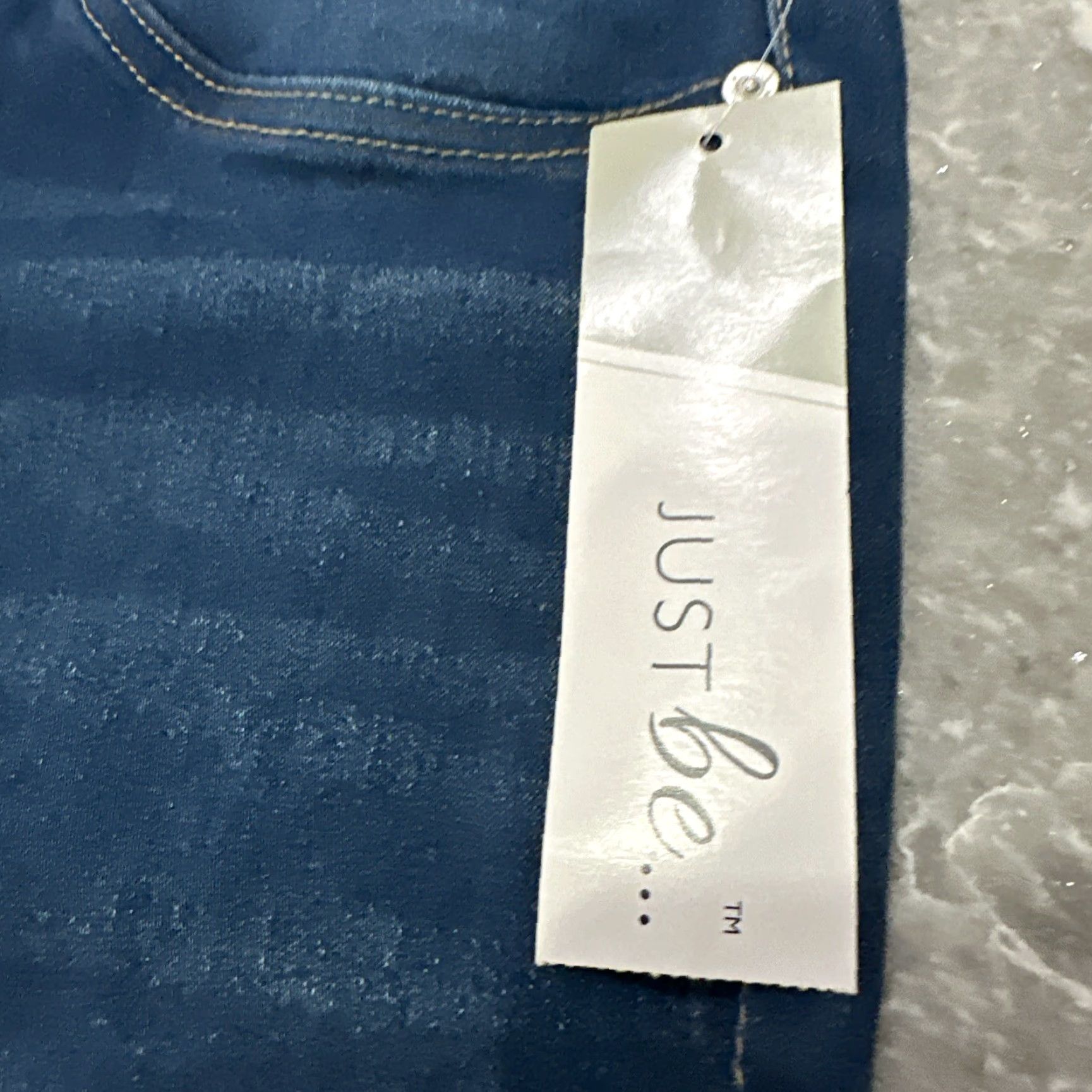 Denime Just Be Shorts 3X Denim Blue Cotton Blend Stretch Pull On Waist Drawcord Pocket Faux Front Casual Size 40" / US 18 - 2 Thumbnail