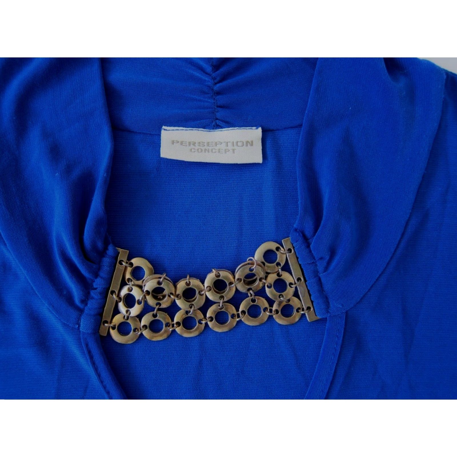 Vintage VINTAGE Perseption Concept Blue Stretch Gold Mock Neck Sleeveless Maxi Dress Small Size S / US 4 / IT 40 - 4 Thumbnail