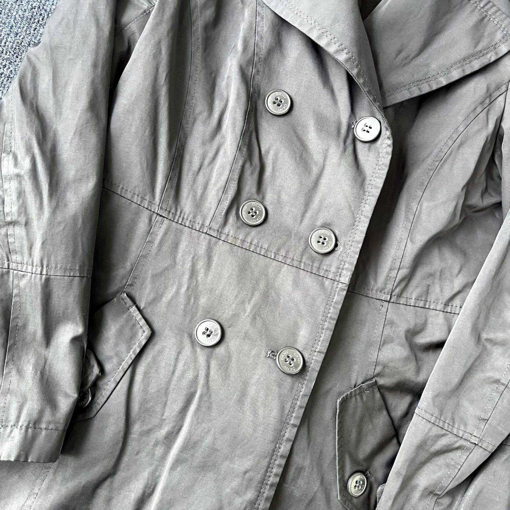 DKNY DKNY Trench Coat Womens Small Charcoal Gray Double Breasted Belted Pockets Size S / US 4 / IT 40 - 2 Thumbnail