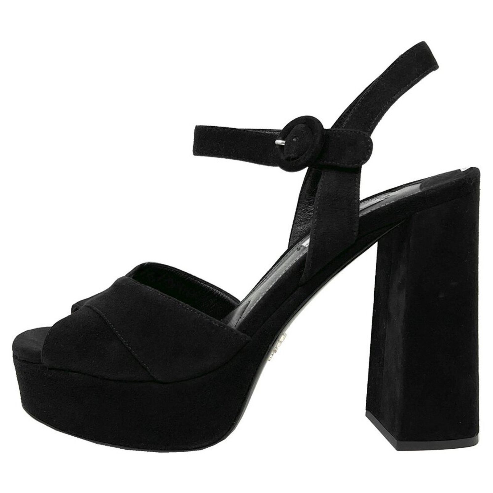 Prada Prada Black Suede Platform Block Heel Peep Toe Sandals Size US 8.5 / IT 38.5 - 1 Thumbnail