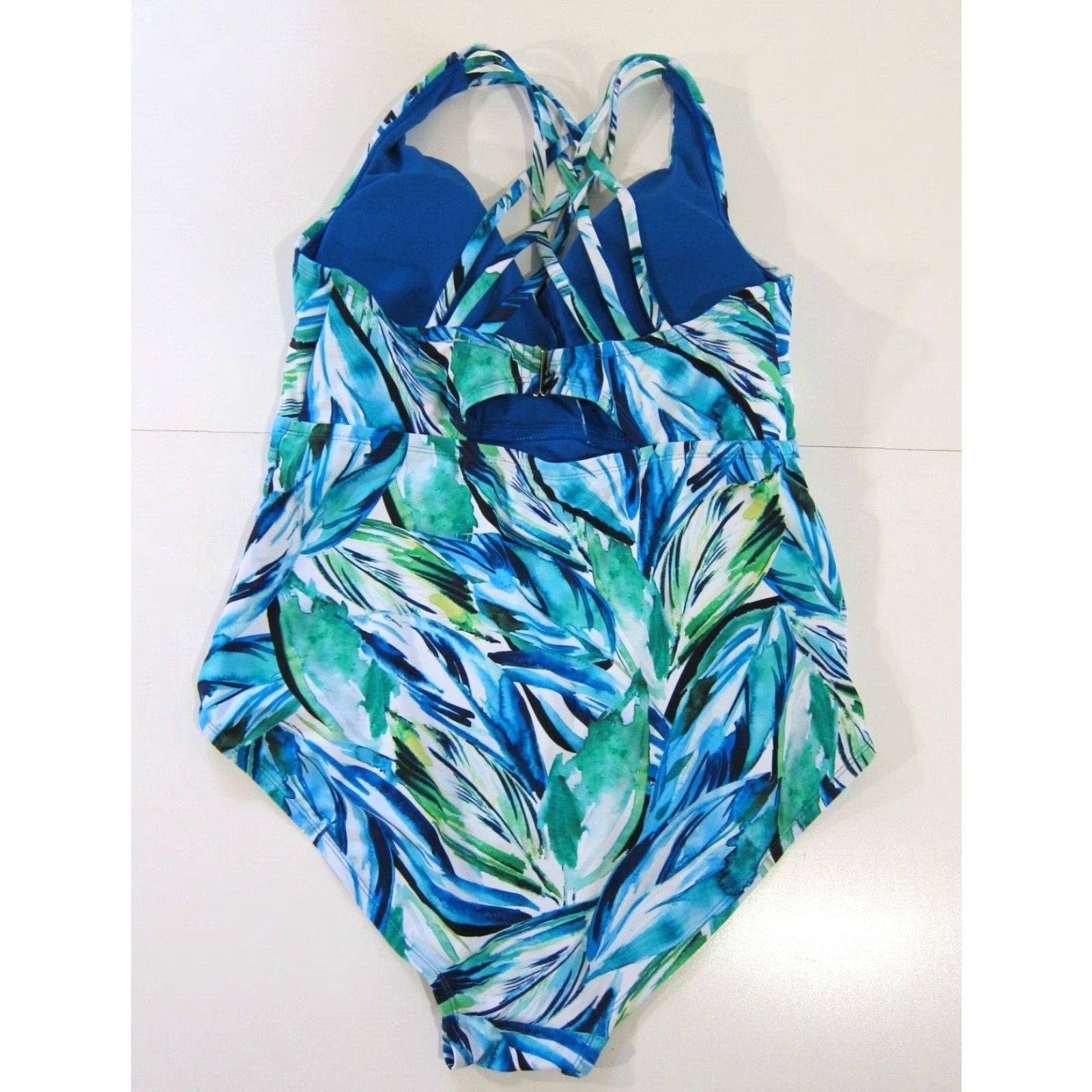 Vintage Terra & Sky One Piece Swimsuit Women 1X Blue White Green Floral Slimming Compression 80s 90s Vintage Theme Mens Womens Girls Boys Size ONE SIZE - 2 Thumbnail