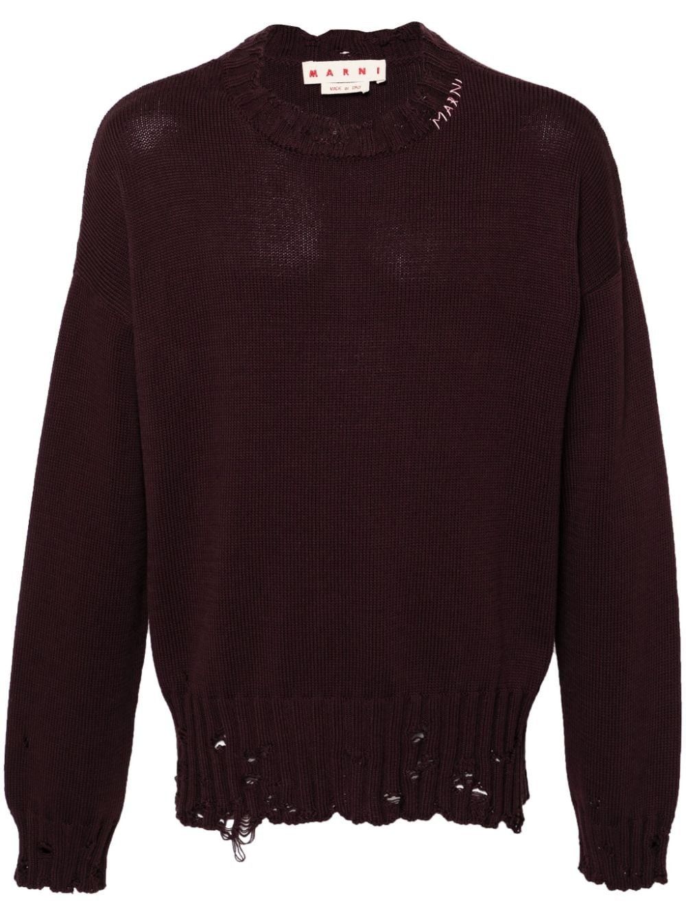 Marni o1w1db11025 Distressed Cotton Jumper in Brown Size US L / EU 52-54 / 3 - 1 Thumbnail