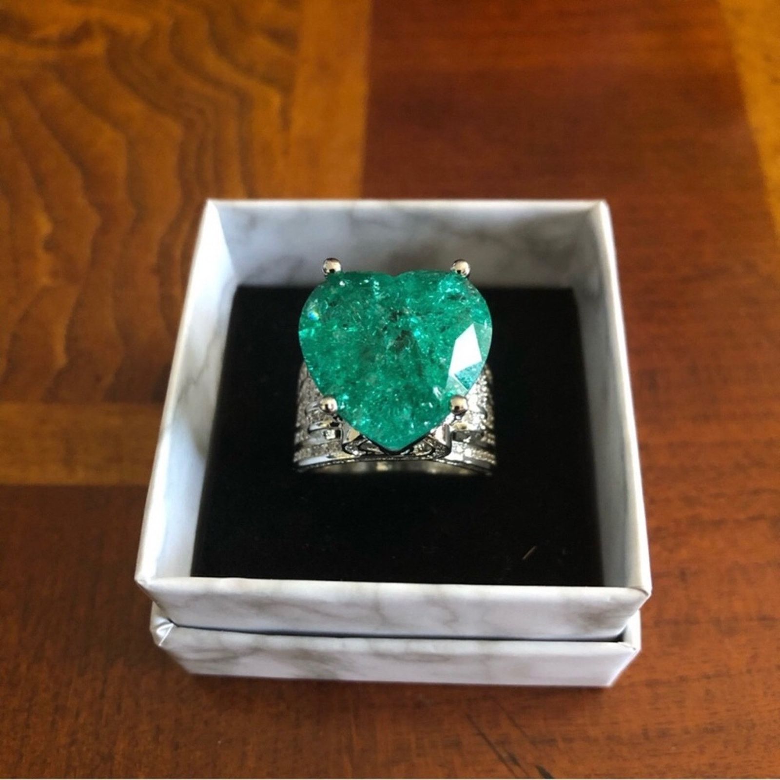 Other Ladies paraiba tourmaline emerald heart stone 925 ring 6 NIB Size ONE SIZE - 8 Thumbnail