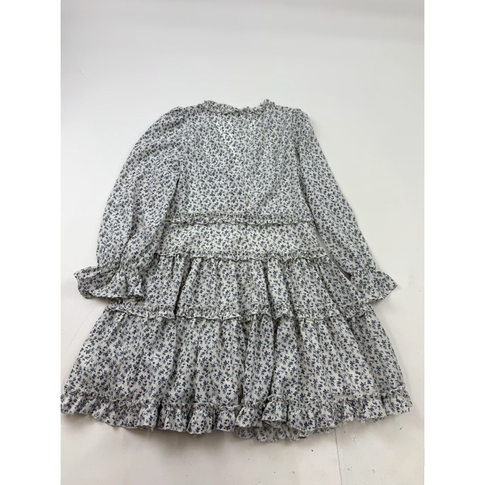 Vintage Rya Burcher Dress Womens Medium White Floral Long Sleeve Ruffle Mini Sundress Size M / US 6-8 / IT 42-44 - 6 Thumbnail