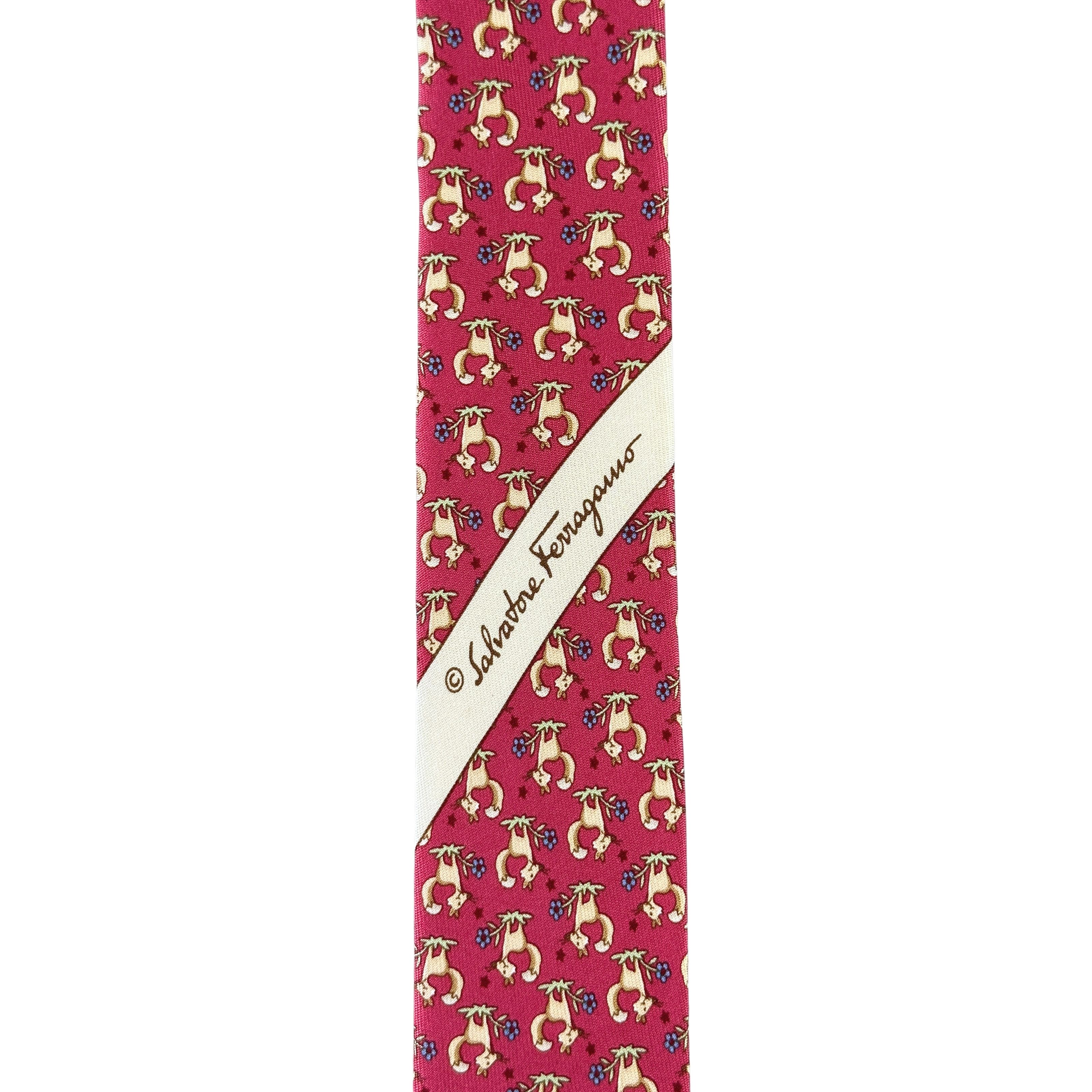 Salvatore Ferragamo Silk Tie Red Pink with Fox Size ONE SIZE - 4 Thumbnail