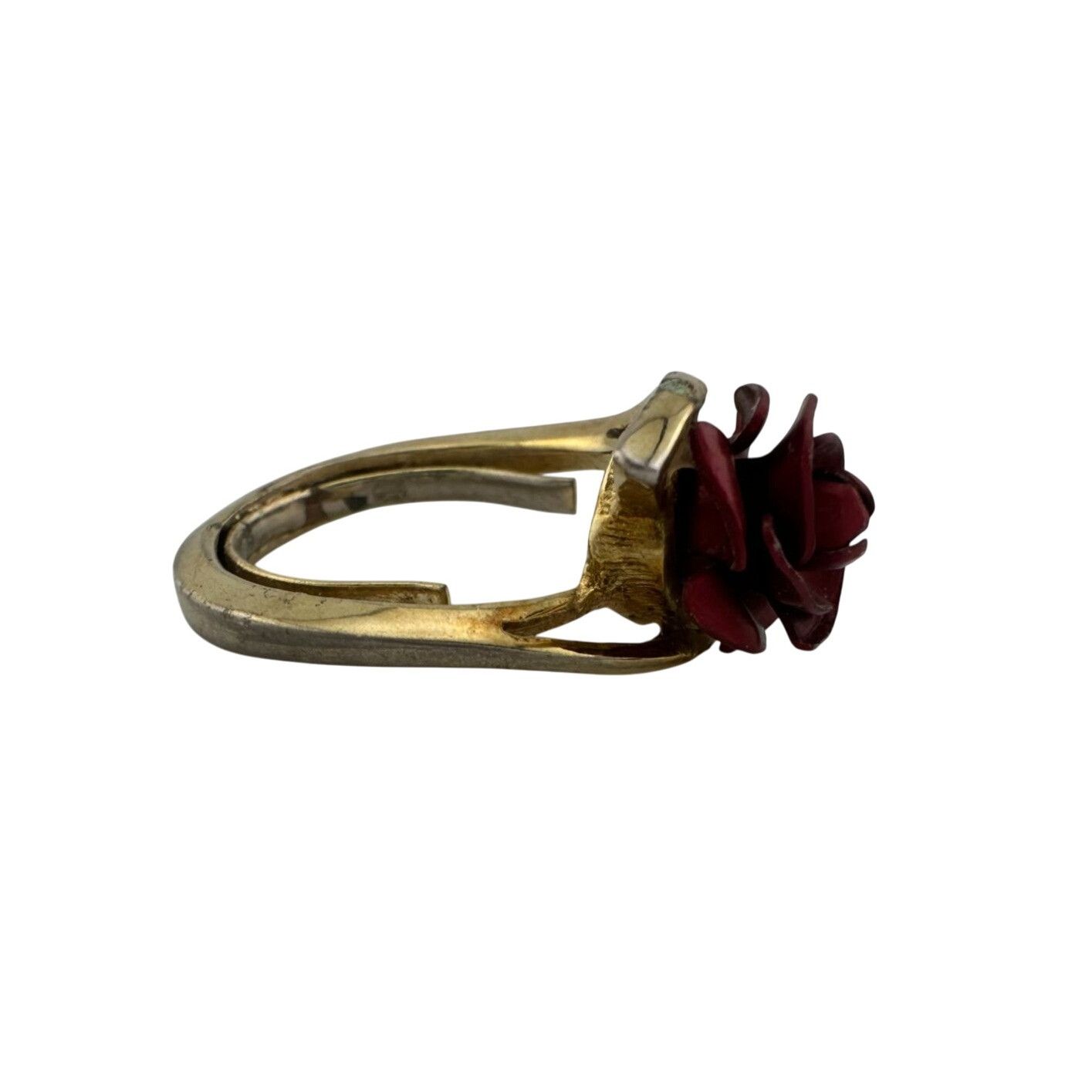Other Women's Beautiful Gold Tone Red Rose Flower Ring Size ONE SIZE - 2 Thumbnail