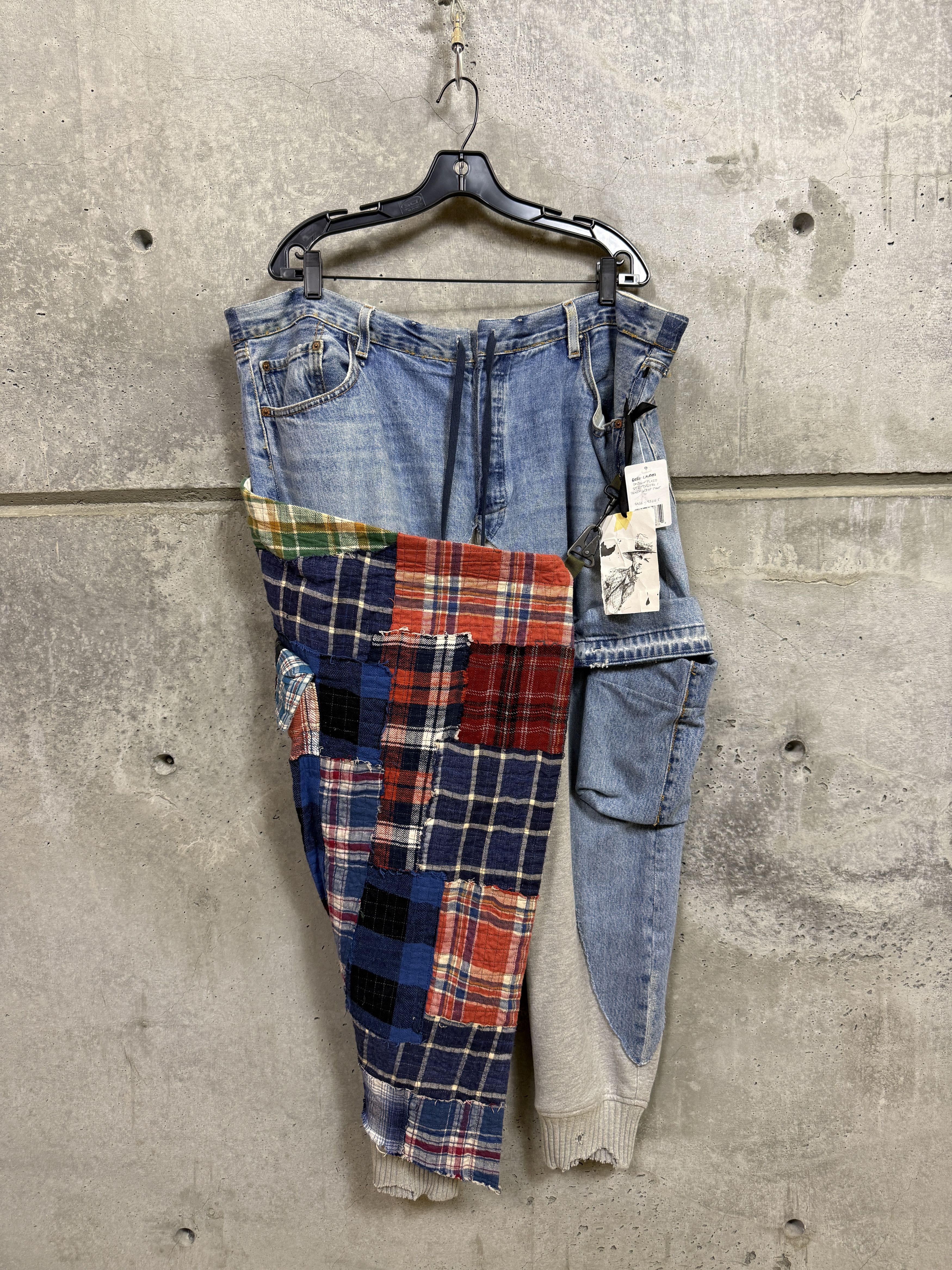Greg Lauren Greg Lauren Plaid Stitchwork Denim Wrap Pant Size US 38 / EU 54 - 4 Thumbnail