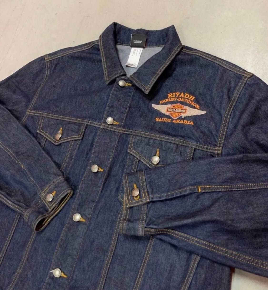 Harley Davidson Vintage HARLEY DAVIDSON Denim Jacket Embroidered Big Logo Size US XL / EU 56 / 4 - 1 Thumbnail