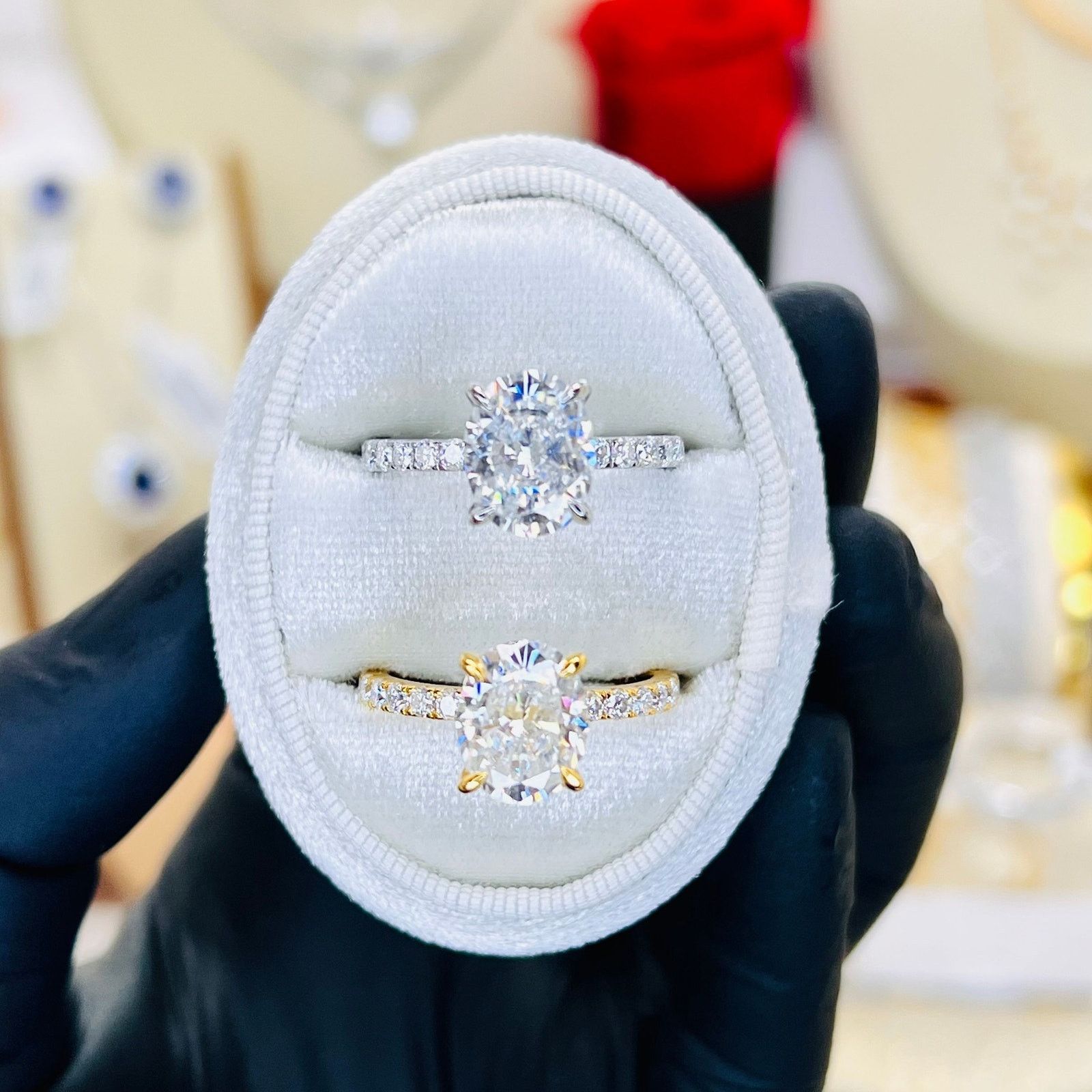Other 3.42ctw Crushed Ice Oval Moissanite Pavé Wedding Ring Size ONE SIZE - 1 Thumbnail
