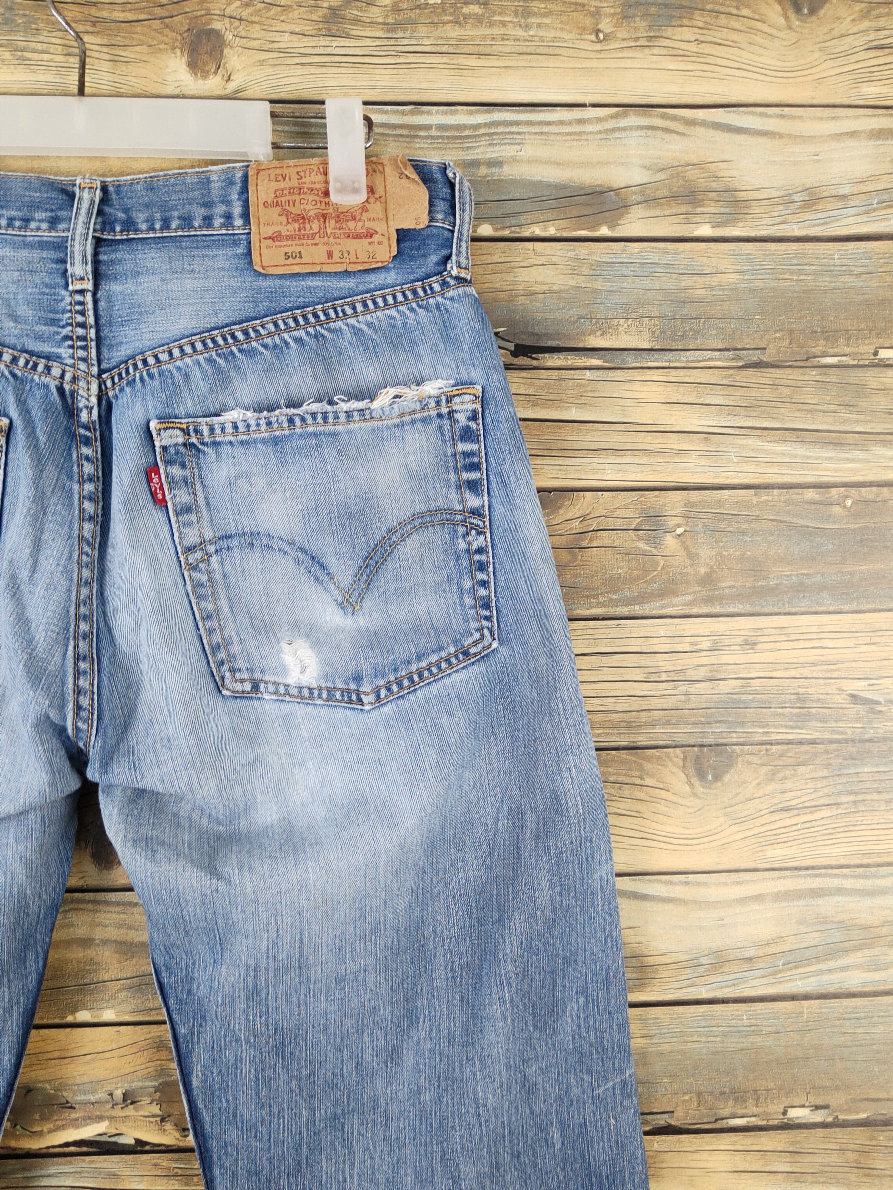 Levi's 501 Levis Blue Distressed Ripped denim Jeans #W1595 Size US 32 / EU 48 - 11 Thumbnail