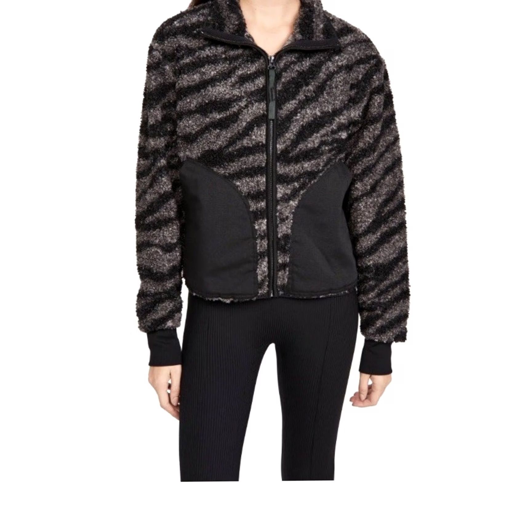 Varley Varley Jacket Womens M Black Zebra Print Sherpa Fleece Full Zip Gray Size Size M / US 6-8 / IT 42-44 - 2 Thumbnail